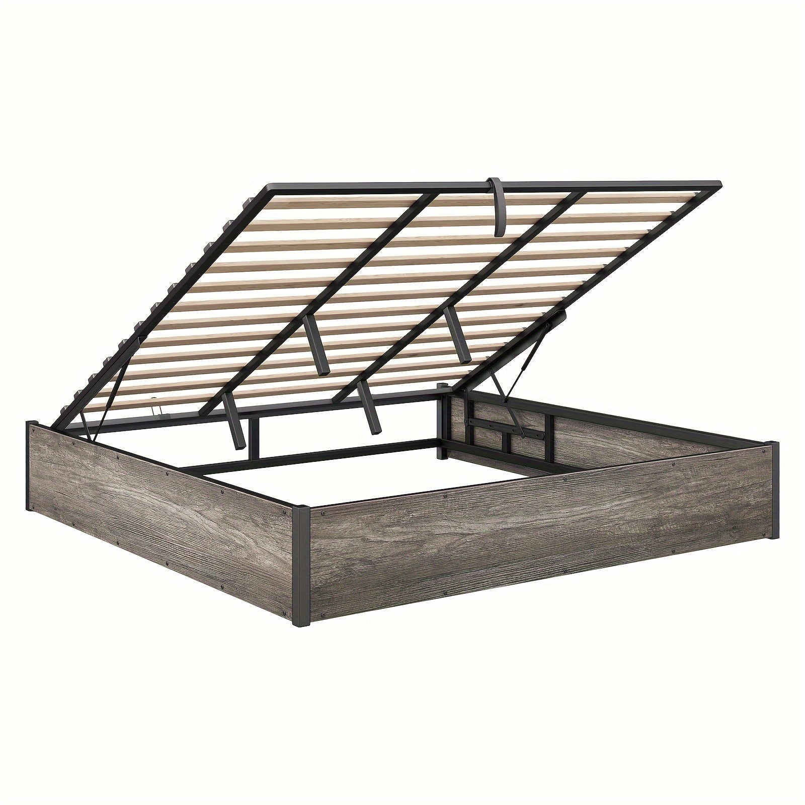 Lift Up Storage Bed with Storage Underneath, Wooden Platform Bed Frame, Solid Wood Slats Support, No Fixed Headboard, No Box Spring Needed