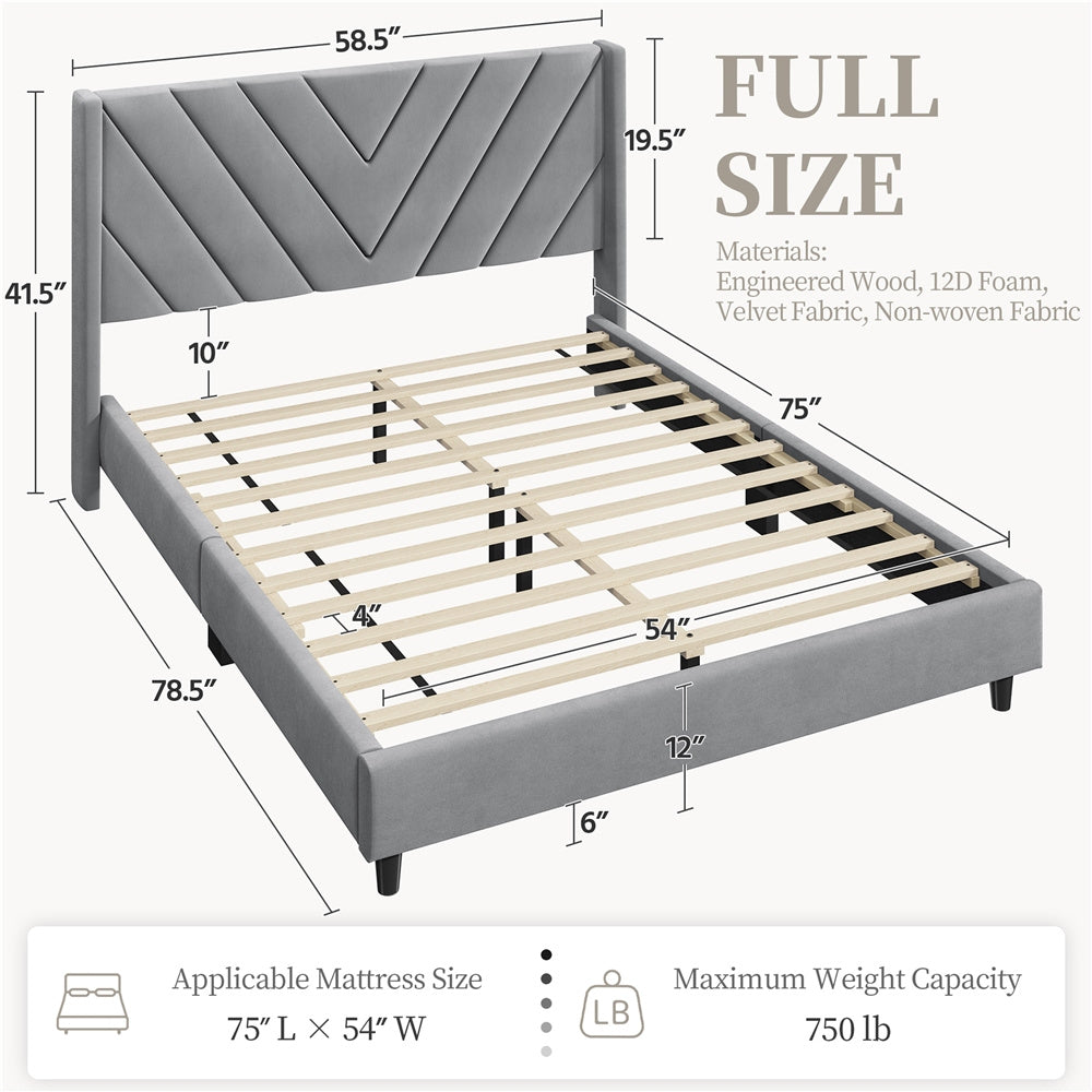 Costoffs Upholstered Bed Frame Platform Bed with Wing Edge, Twin\u002FFull\u002FQueen Size, Bed Frame with Headboard, Sturdy Mattress Support, No Box Spring Required, Local Warehouse, Beige\u002FGray\u002FPink\u002FBlue, Christmas Gift Christmas Furniture