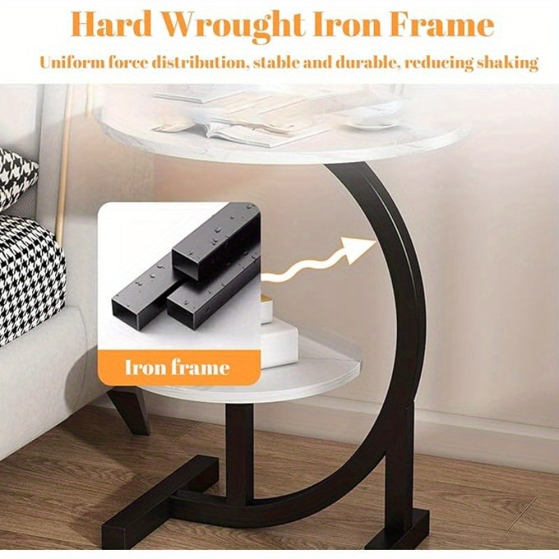 Premium Modern Wrought Iron Side Table - Minimalist Aesthetic with Delicate Lines, Combines Sofa End Table and Coffee Table Functions, Versatile for Bedroom and Living Room, Compact Design with Ample Storage for Coffee and Decor
