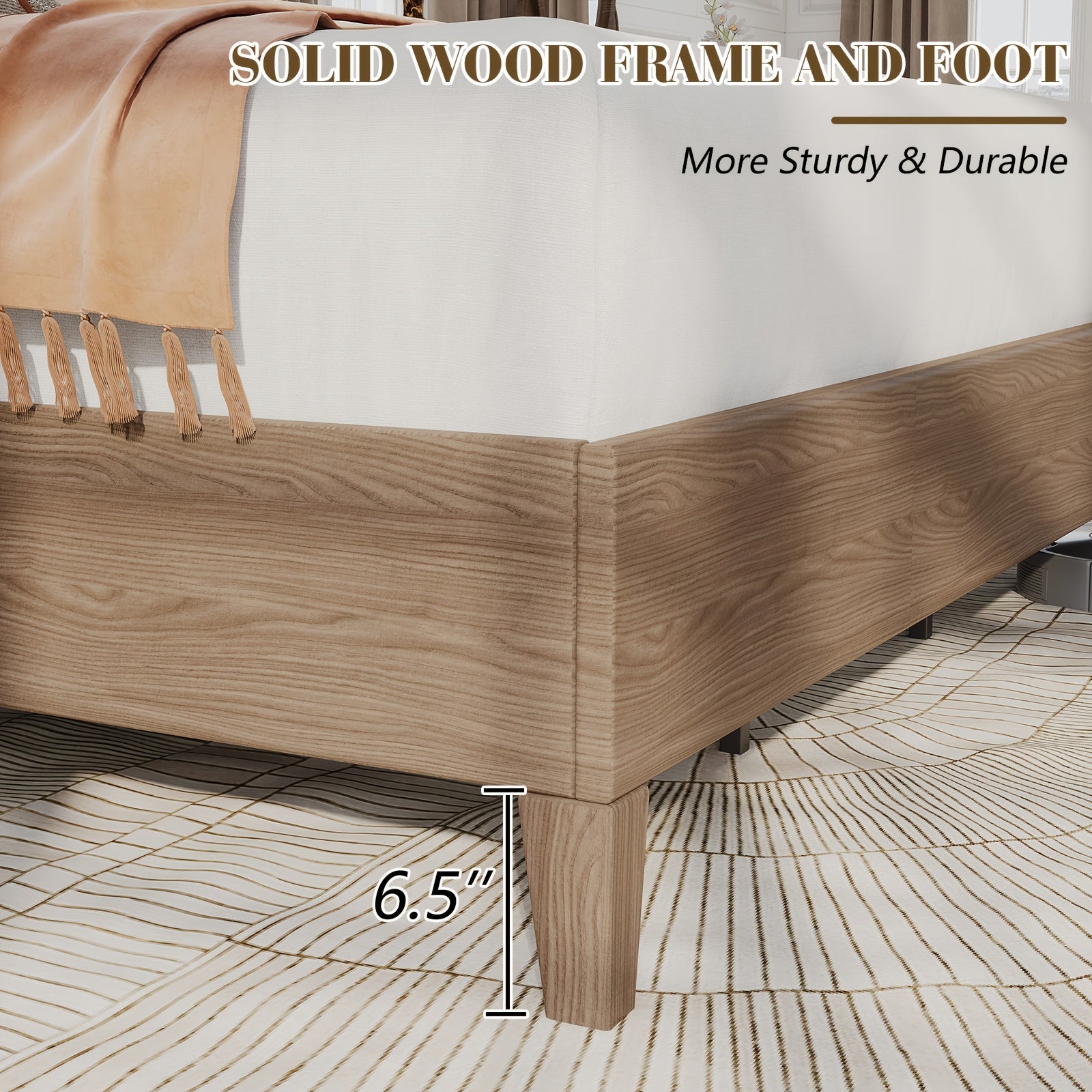 PaPaJet Wood Bed with Headboard Platform Bed Upholstered Tufted Headboard\u002FSolid Wood Bed No Box Spring Needed