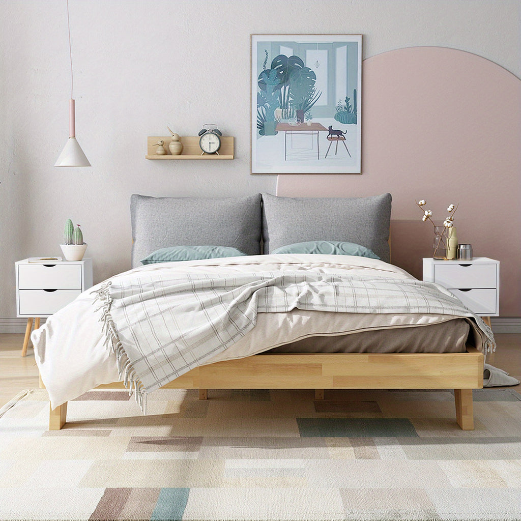 2pcs Modern White Bedside Cabinets\u002FNightstands with Two Drawers - Space-Saving MDF Spray Paint & Solid Wood, High- Bedside Tables ( Assembly, White Wood Color) for Small Bedrooms, 15.75x11.81x23.62inch