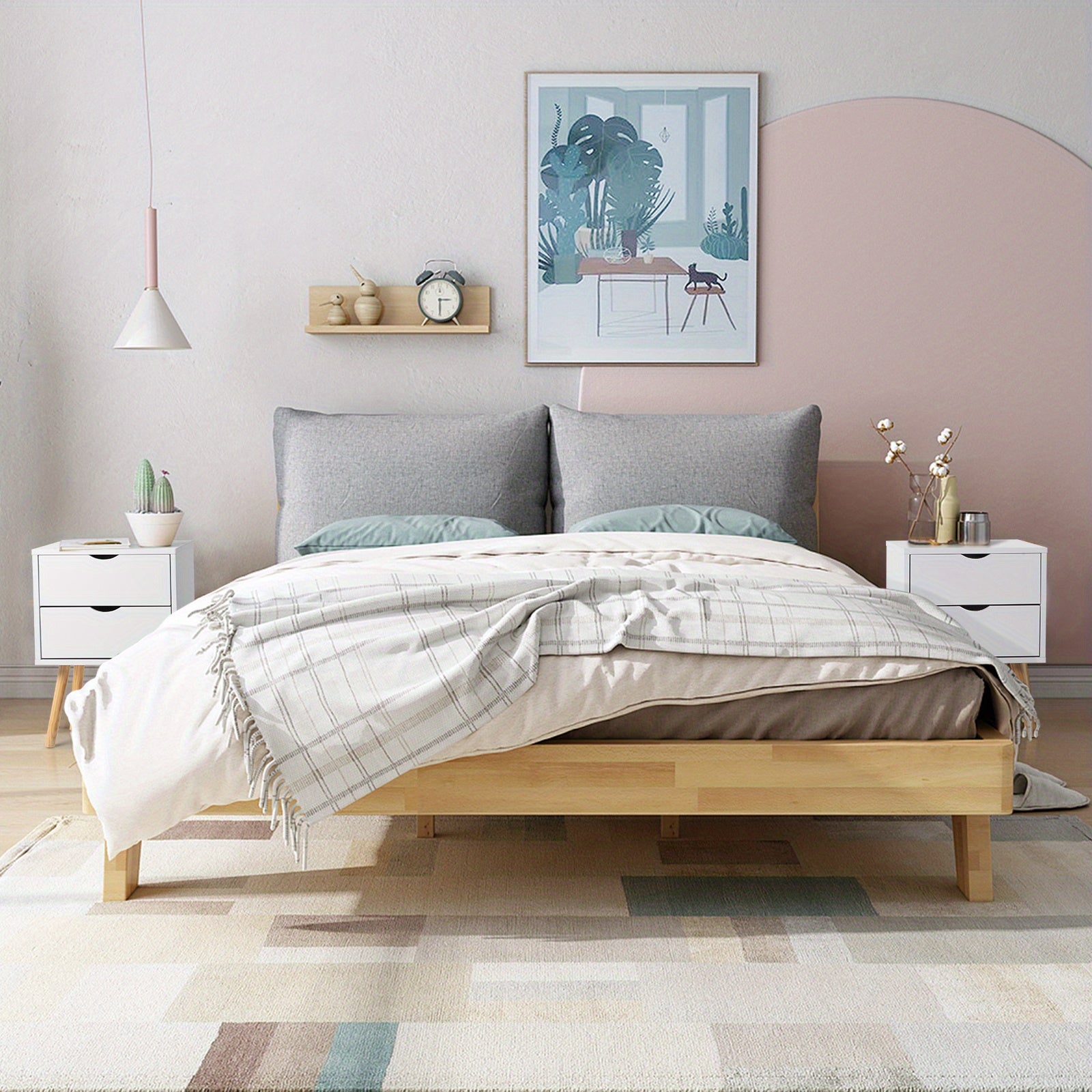 2pcs Modern White Bedside Cabinets\u002FNightstands with Two Drawers - Space-Saving MDF Spray Paint & Solid Wood, High- Bedside Tables ( Assembly, White Wood Color) for Small Bedrooms, 15.75x11.81x23.62inch