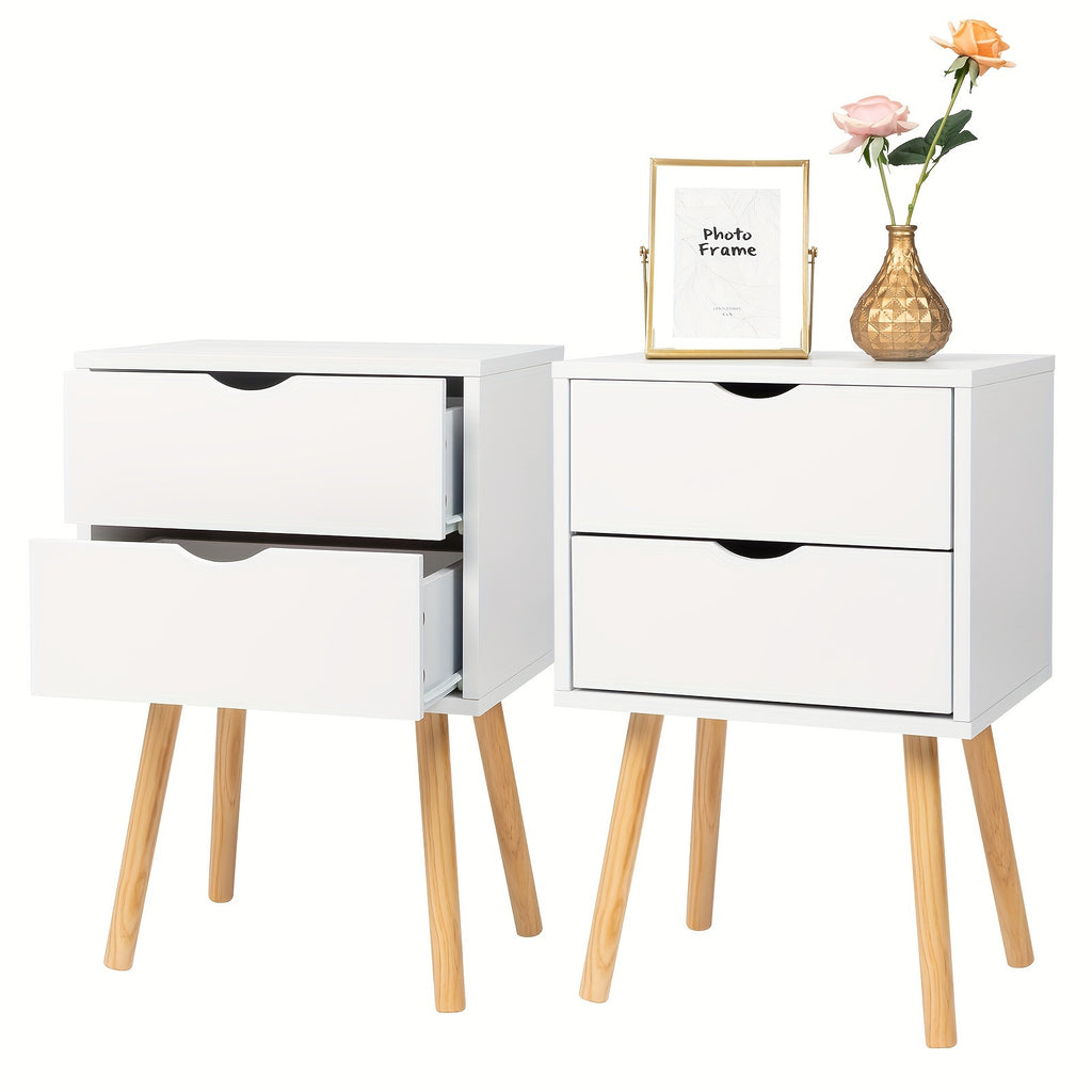 2pcs Modern White Bedside Cabinets\u002FNightstands with Two Drawers - Space-Saving MDF Spray Paint & Solid Wood, High- Bedside Tables ( Assembly, White Wood Color) for Small Bedrooms, 15.75x11.81x23.62inch