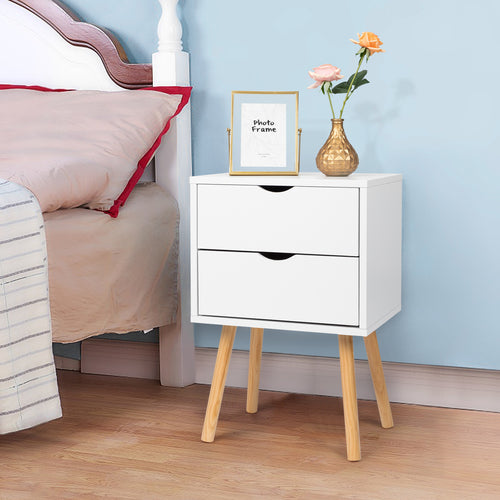 2pcs Modern White Bedside Cabinets\u002FNightstands with Two Drawers - Space-Saving MDF Spray Paint & Solid Wood, High- Bedside Tables ( Assembly, White Wood Color) for Small Bedrooms, 15.75x11.81x23.62inch