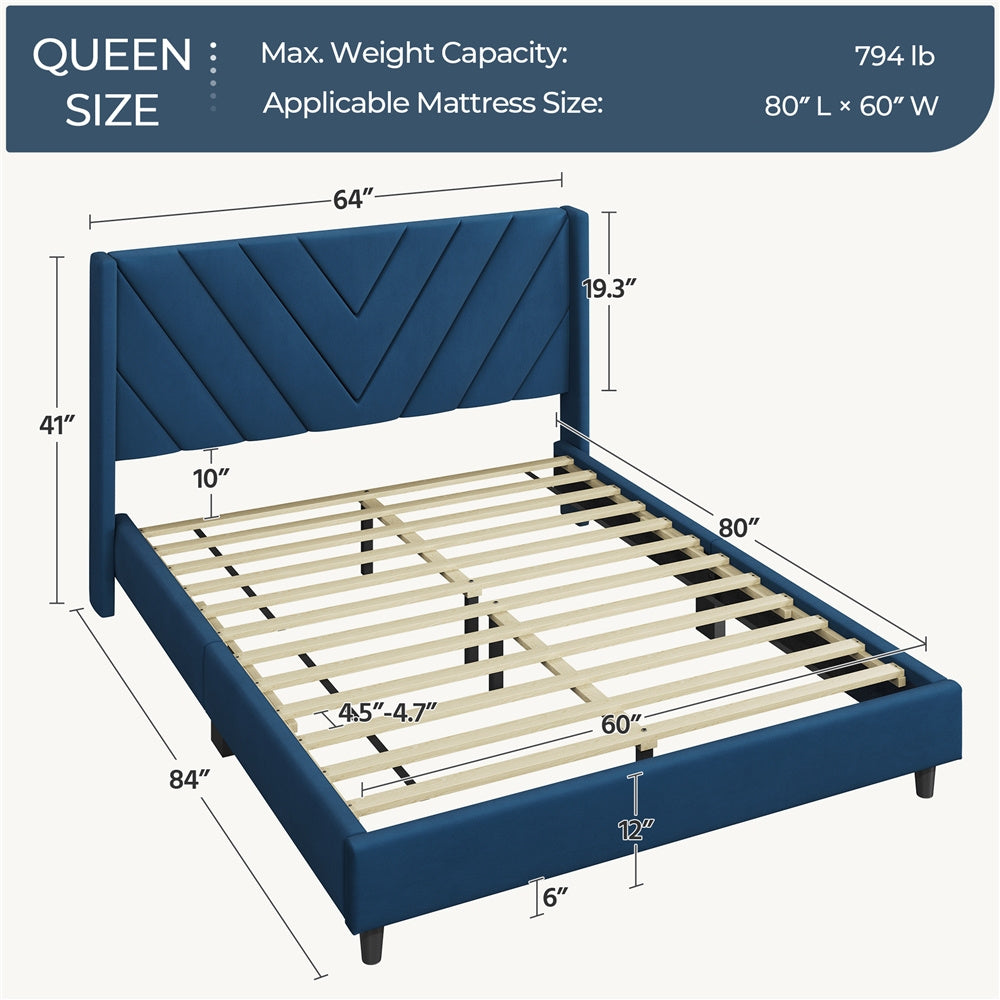 Costoffs Upholstered Bed Frame Platform Bed with Wing Edge, Twin\u002FFull\u002FQueen Size, Bed Frame with Headboard, Sturdy Mattress Support, No Box Spring Required, Local Warehouse, Beige\u002FGray\u002FPink\u002FBlue, Christmas Gift Christmas Furniture
