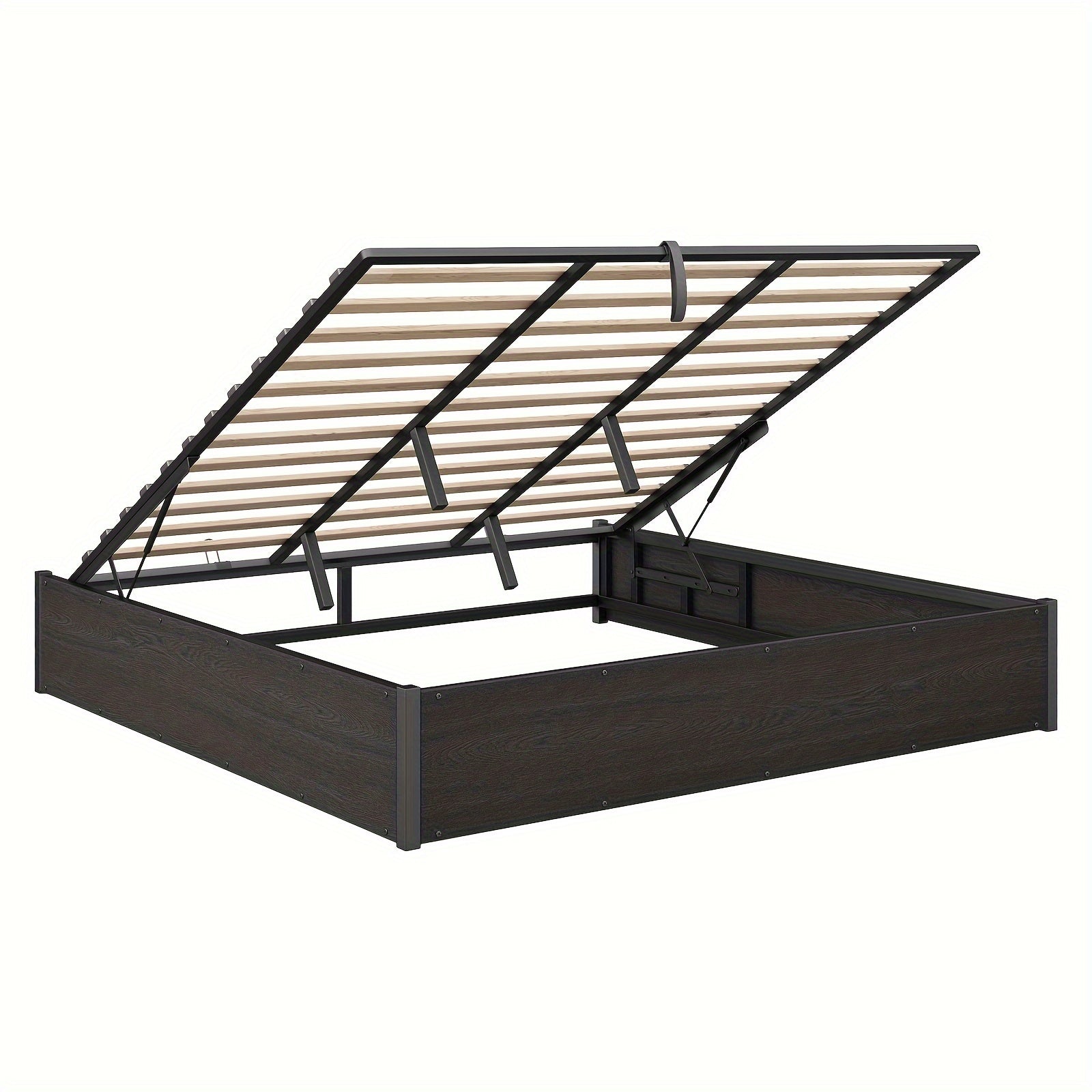 Lift Up Storage Bed with Storage Underneath, Wooden Platform Bed Frame, Solid Wood Slats Support, No Fixed Headboard, No Box Spring Needed