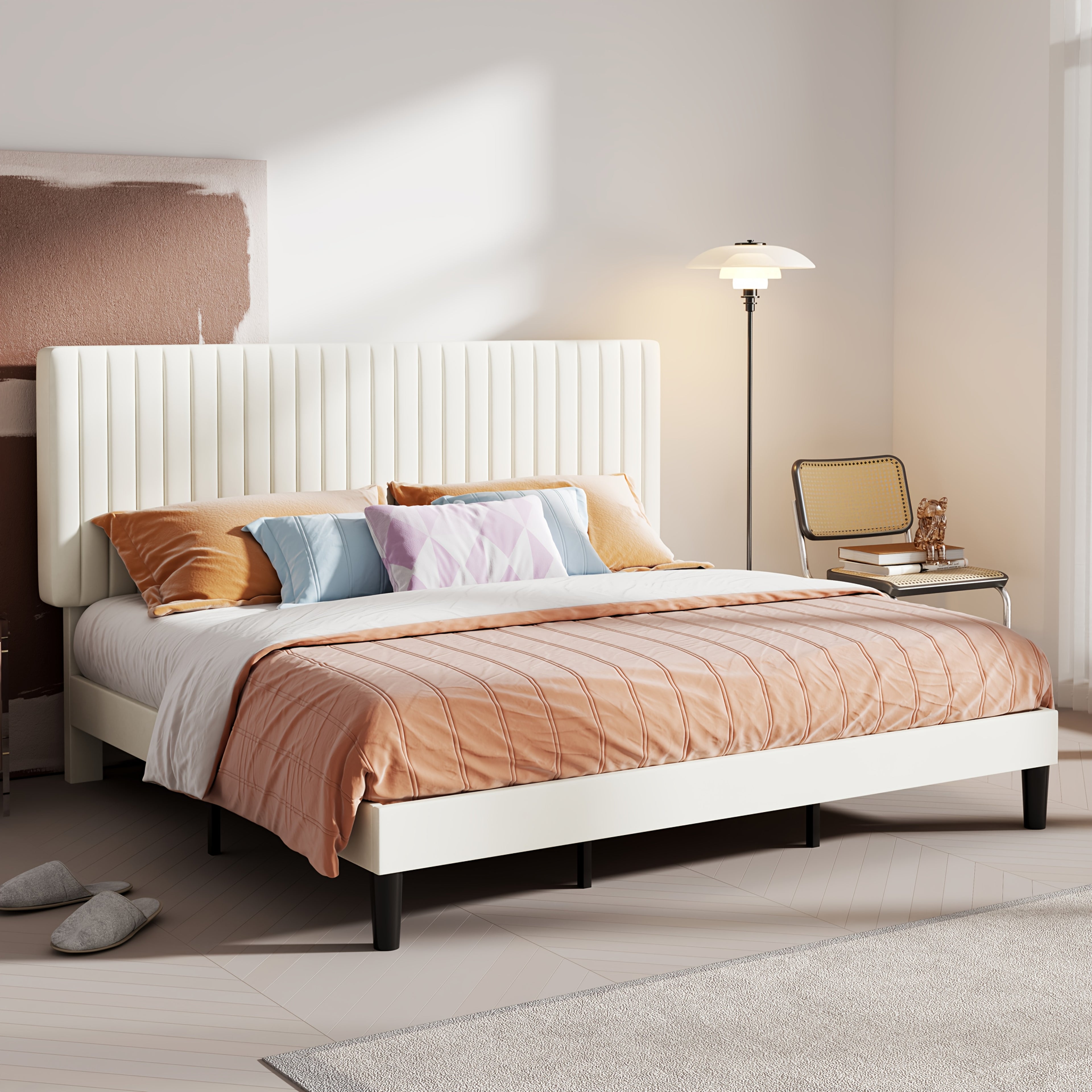 HOOMIC Velvet Upholstered Bed Frame with Adjustable Headboard, Contemporary Platform Bed Featuring Vertical Channel Tufting, Wooden Slats for Support, Optional Box Spring, Ideal for Home Bedroom Furniture, Free Shipping Available