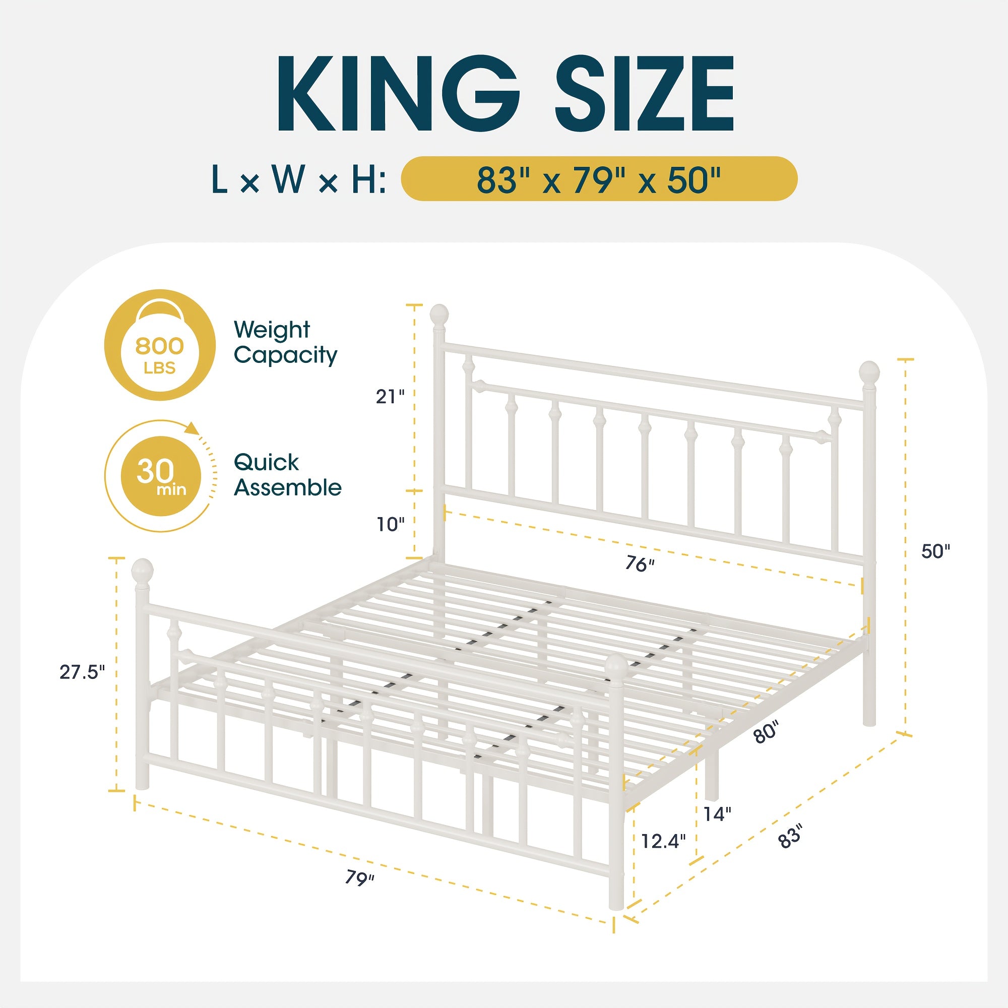 WEEWAY Modern Metal Platform Bed Frame, Vintage Iron-Art Headboard And Footboard, Under Bed Storage Space, No Box Spring Needed, Black\u002FWhite, Full\u002FQueen Size, For House To Live In, For Bedroom\u002FGuestroom, Free Shipping
