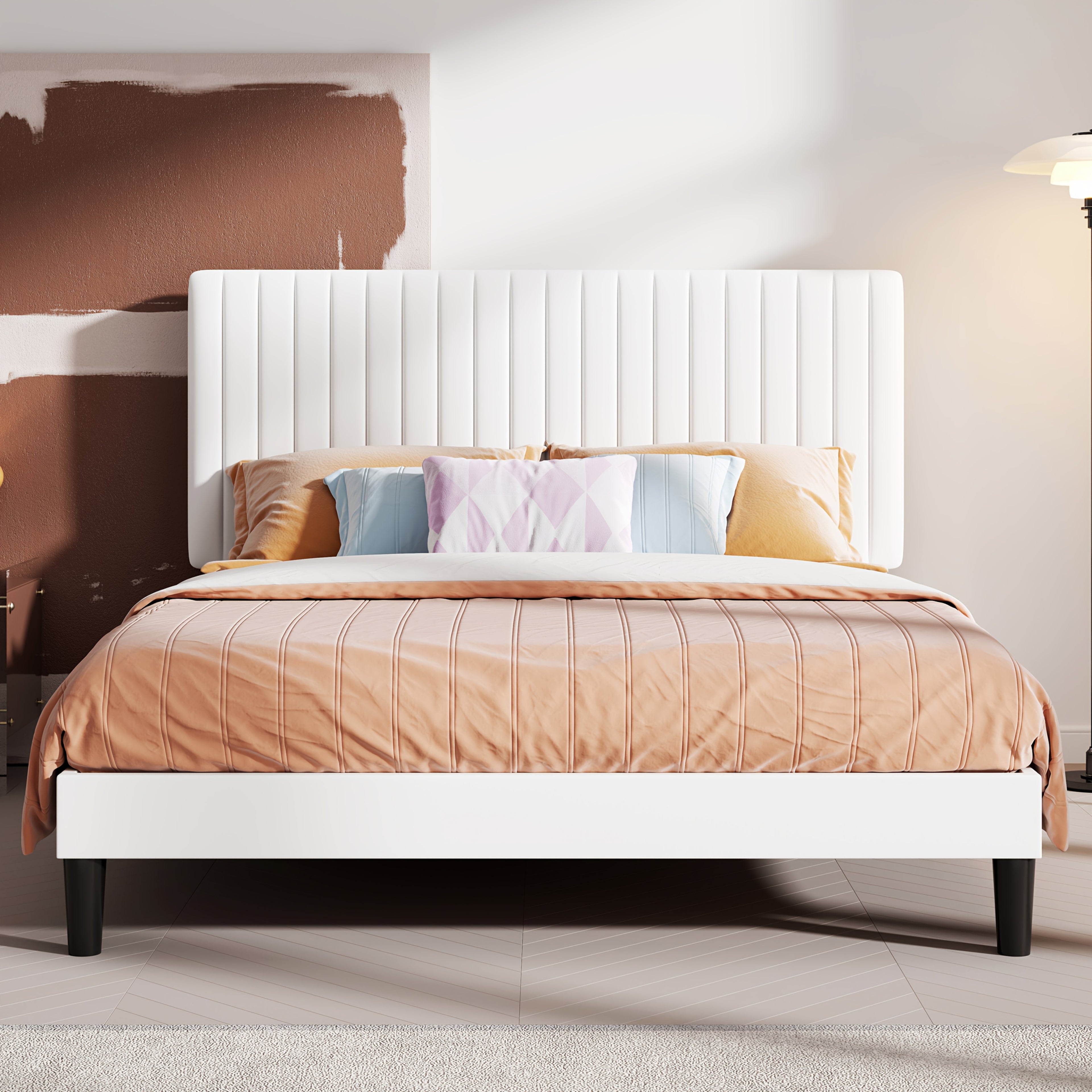 HOOMIC Velvet Upholstered Bed Frame with Adjustable Headboard, Contemporary Platform Bed Featuring Vertical Channel Tufting, Wooden Slats for Support, Optional Box Spring, Ideal for Home Bedroom Furniture, Free Shipping Available