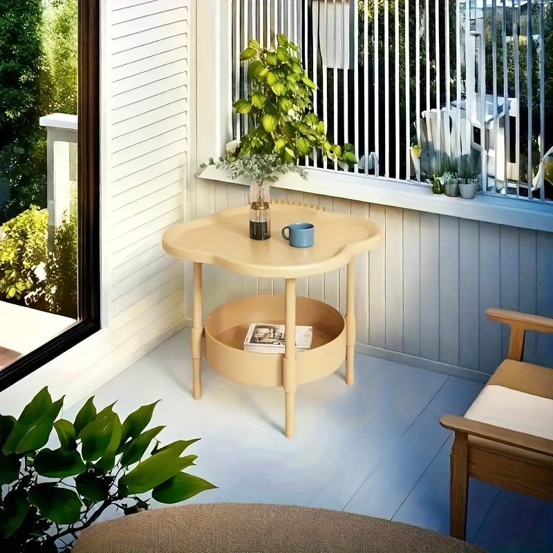 Modern Minimalist Cream Modern Minimalist Cream Side Table | Two-Tier Storage, Curved Anti-Collision Edge | Classic Stylish for Bedside, Living Room, Office, Kitchen, Bathroom, Bedroom