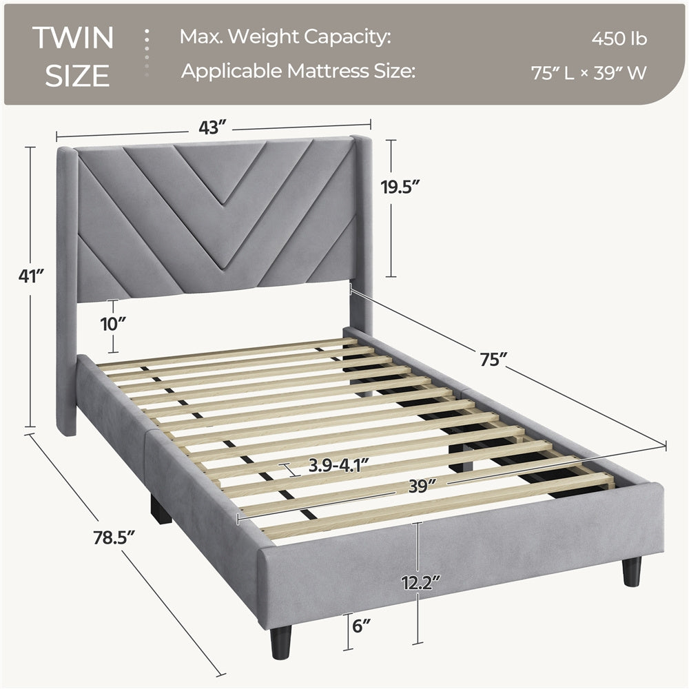 Costoffs Upholstered Bed Frame Platform Bed with Wing Edge, Twin\u002FFull\u002FQueen Size, Bed Frame with Headboard, Sturdy Mattress Support, No Box Spring Required, Local Warehouse, Beige\u002FGray\u002FPink\u002FBlue, Christmas Gift Christmas Furniture