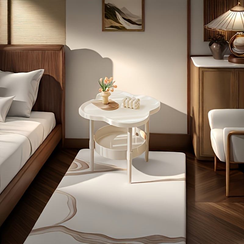 Modern Minimalist Cream Modern Minimalist Cream Side Table | Two-Tier Storage, Curved Anti-Collision Edge | Classic Stylish for Bedside, Living Room, Office, Kitchen, Bathroom, Bedroom