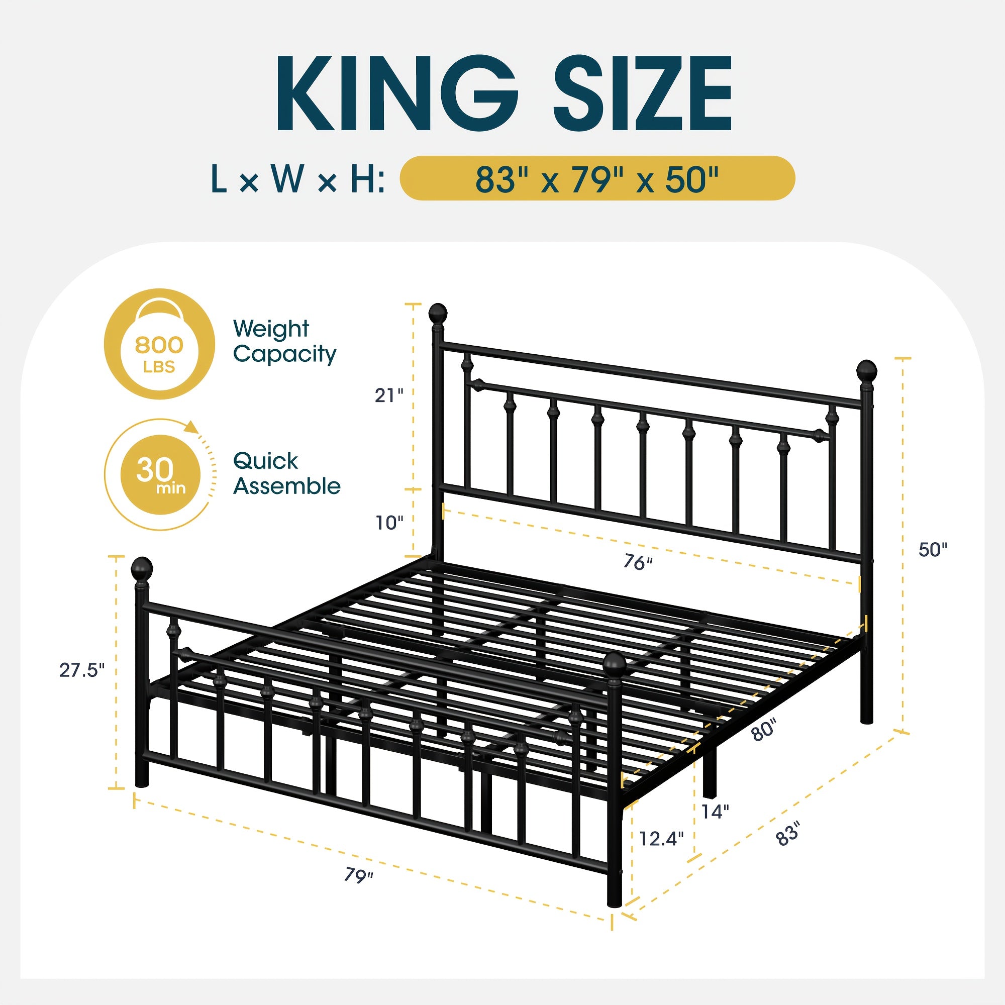 WEEWAY Modern Metal Platform Bed Frame, Vintage Iron-Art Headboard And Footboard, Under Bed Storage Space, No Box Spring Needed, Black\u002FWhite, Full\u002FQueen Size, For House To Live In, For Bedroom\u002FGuestroom, Free Shipping