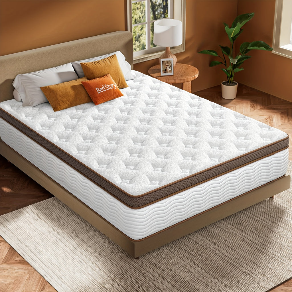 Queen Size 12-Inch Hybrid Mattress with Memory Foam & Pocket Springs - Medium Firm Feel, Motion Isolation & Pressure Relief, Support, Cooling Breathable Design, No Battery-Free Operation, Easy Setup in a Box - Ideal for Couples & Heavy Sleepers (Que