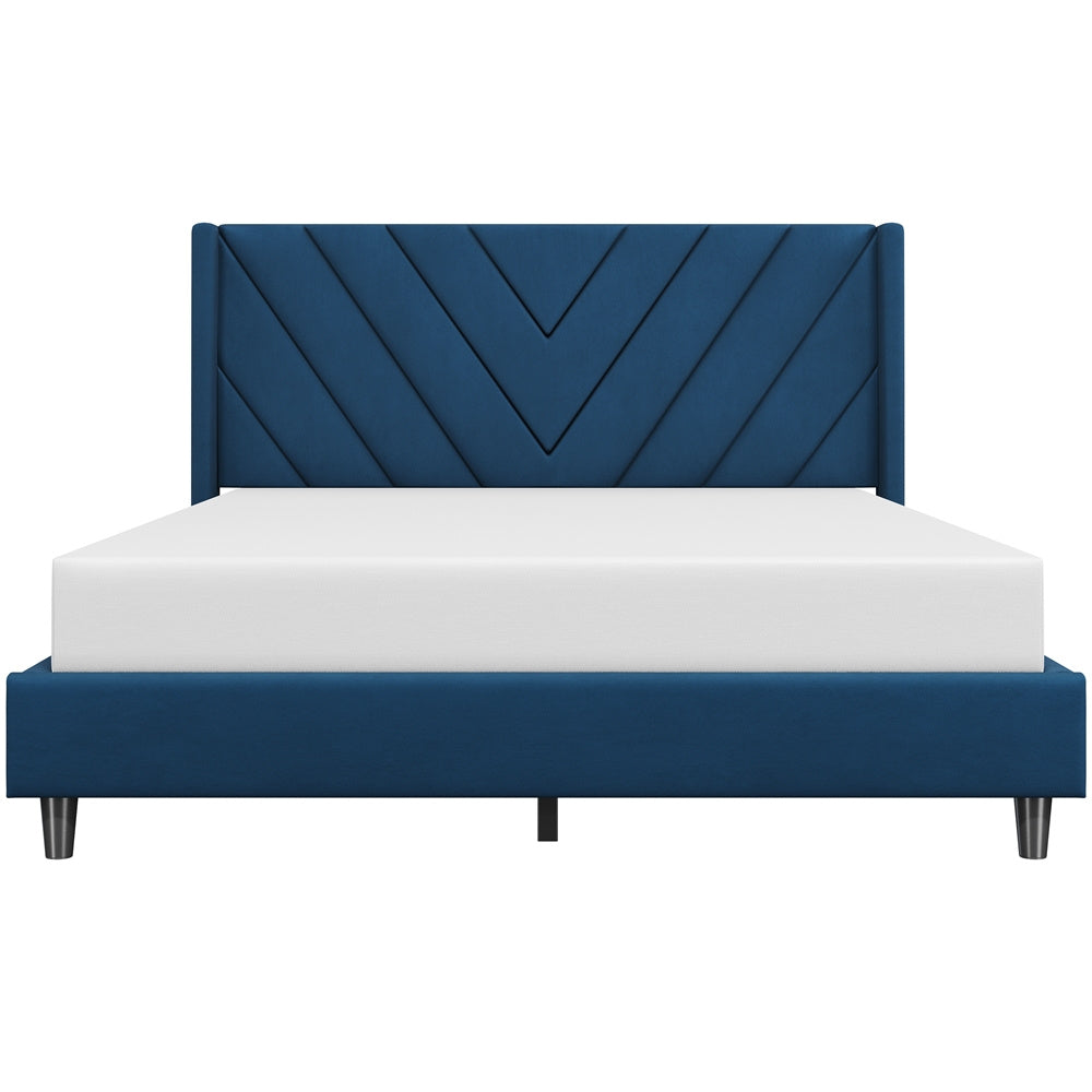 Costoffs Upholstered Bed Frame Platform Bed with Wing Edge, Twin\u002FFull\u002FQueen Size, Bed Frame with Headboard, Sturdy Mattress Support, No Box Spring Required, Local Warehouse, Beige\u002FGray\u002FPink\u002FBlue, Christmas Gift Christmas Furniture