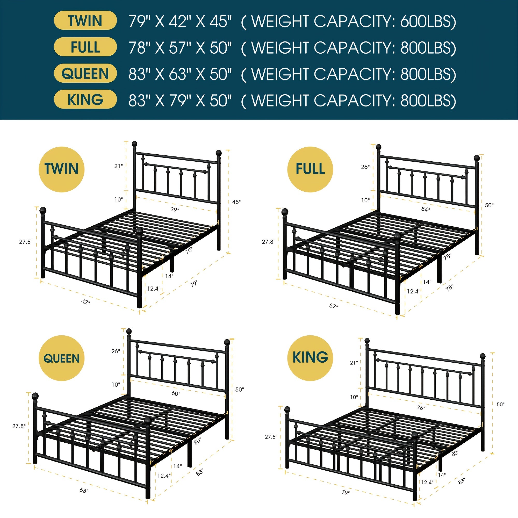 WEEWAY Modern Metal Platform Bed Frame, Vintage Iron-Art Headboard And Footboard, Under Bed Storage Space, No Box Spring Needed, Black\u002FWhite, Full\u002FQueen Size, For House To Live In, For Bedroom\u002FGuestroom, Free Shipping