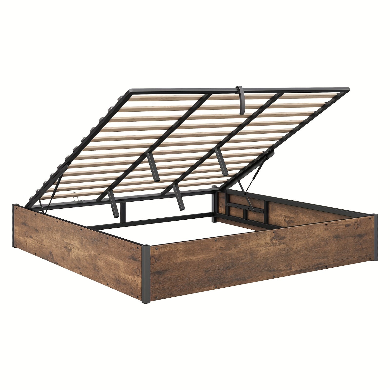 Lift Up Storage Bed with Storage Underneath, Wooden Platform Bed Frame, Solid Wood Slats Support, No Fixed Headboard, No Box Spring Needed