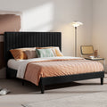 HOOMIC Velvet Upholstered Bed Frame with Adjustable Headboard, Contemporary Platform Bed Featuring Vertical Channel Tufting, Wooden Slats for Support, Optional Box Spring, Ideal for Home Bedroom Furniture, Free Shipping Available