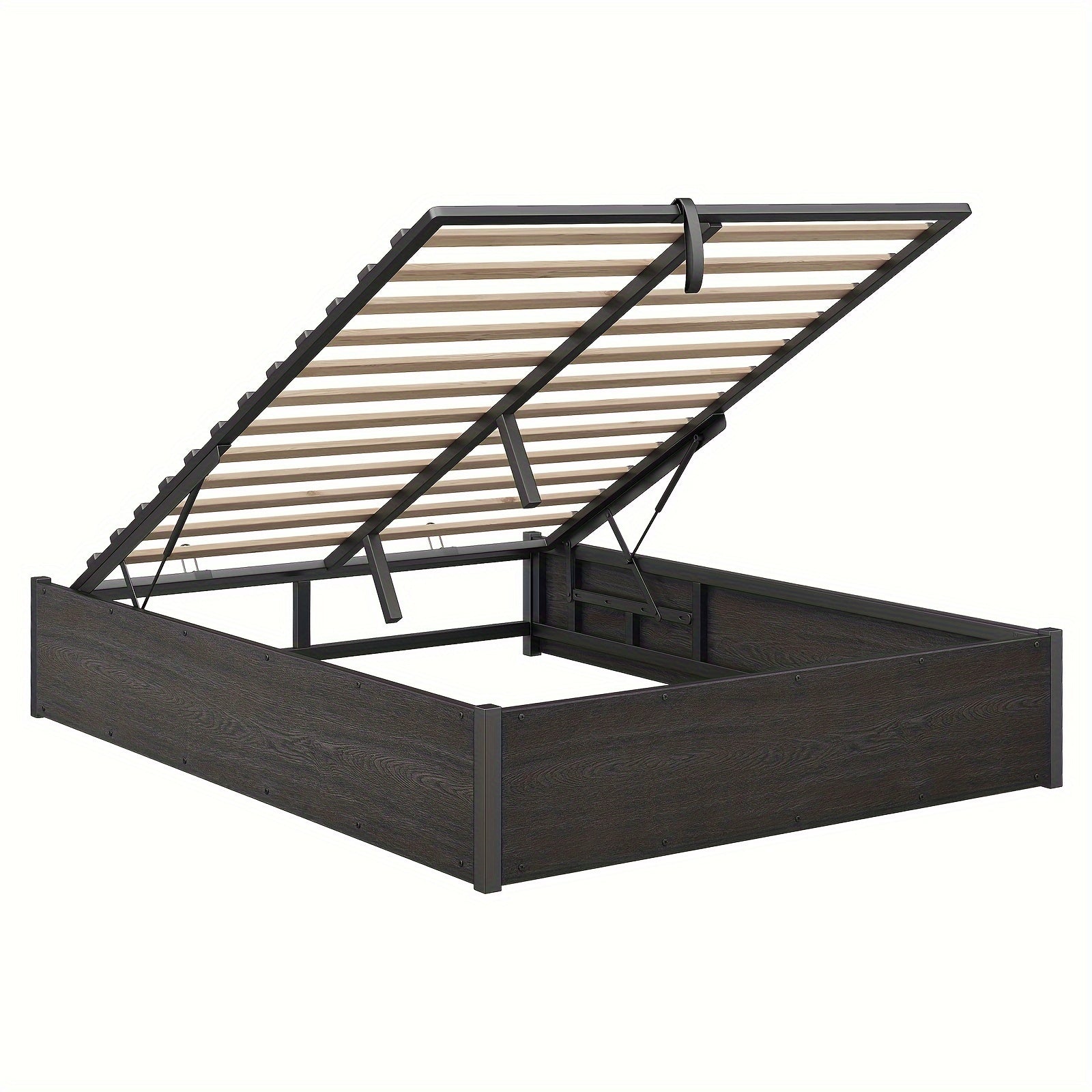 Lift Up Storage Bed with Storage Underneath, Wooden Platform Bed Frame, Solid Wood Slats Support, No Fixed Headboard, No Box Spring Needed