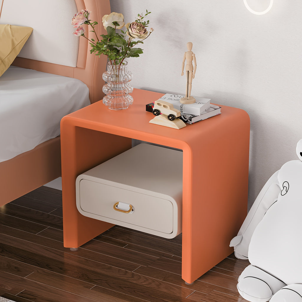 Hollow Solid Wood Nightstand With Drawers And Bedroom Storage, Bedroom Furniture, Orange + White