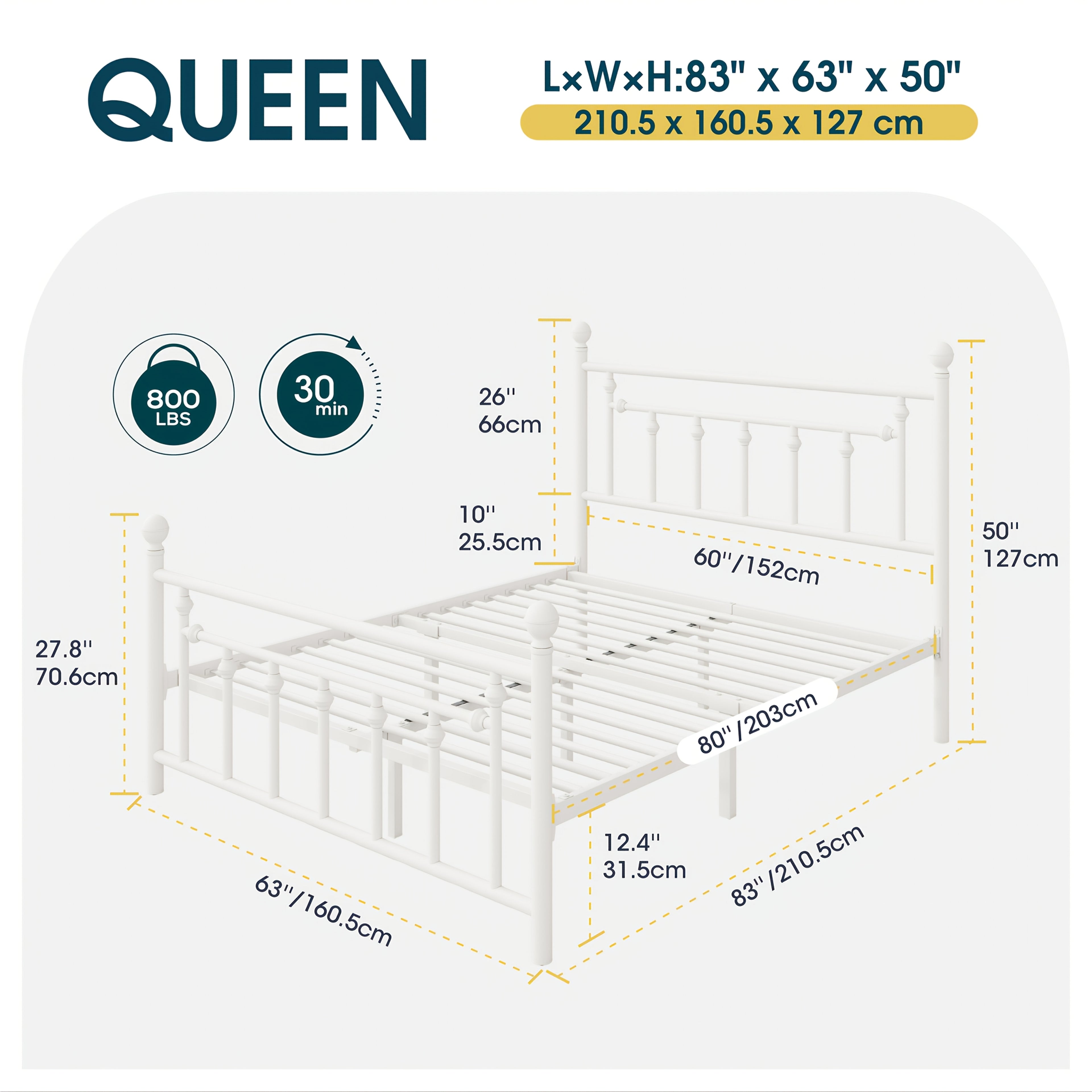 WEEWAY Modern Metal Platform Bed Frame, Vintage Iron-Art Headboard And Footboard, Under Bed Storage Space, No Box Spring Needed, Black\u002FWhite, Full\u002FQueen Size, For House To Live In, For Bedroom\u002FGuestroom, Free Shipping