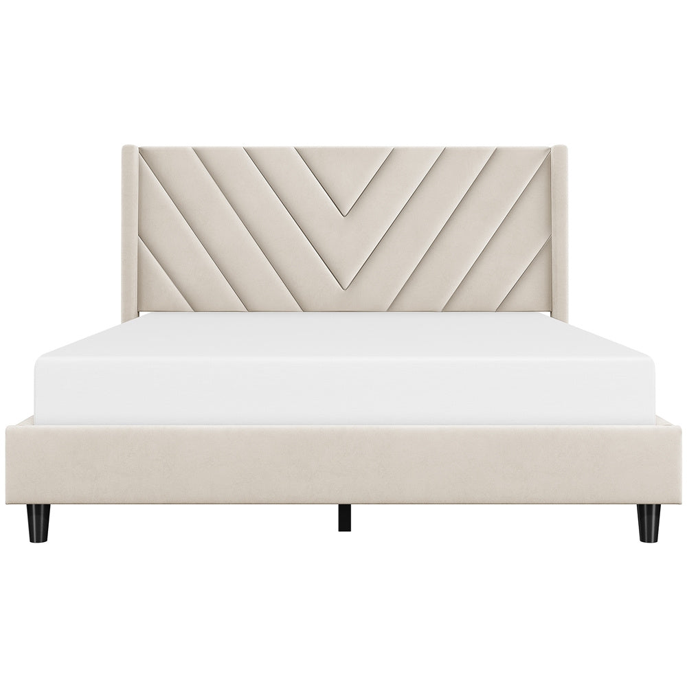 Costoffs Upholstered Bed Frame Platform Bed with Wing Edge, Twin\u002FFull\u002FQueen Size, Bed Frame with Headboard, Sturdy Mattress Support, No Box Spring Required, Local Warehouse, Beige\u002FGray\u002FPink\u002FBlue, Christmas Gift Christmas Furniture