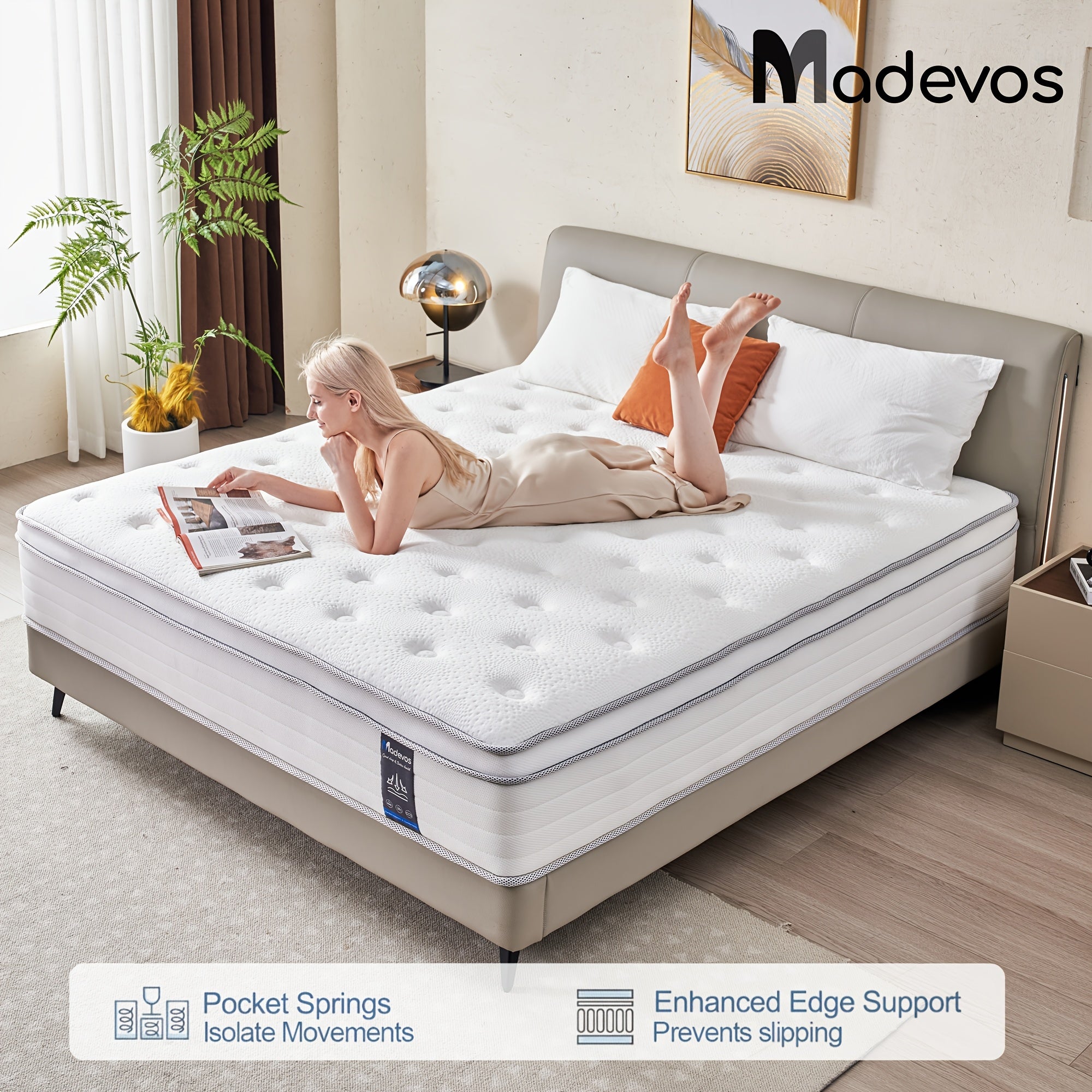 12 Inch Multilayer Hybrid Queen Mattress | Ergonomic Design with Memory Foam and Pocket Spring, Medium Firm Feel, Available in Multiple Sizes & Styles, MADEVOS Brand