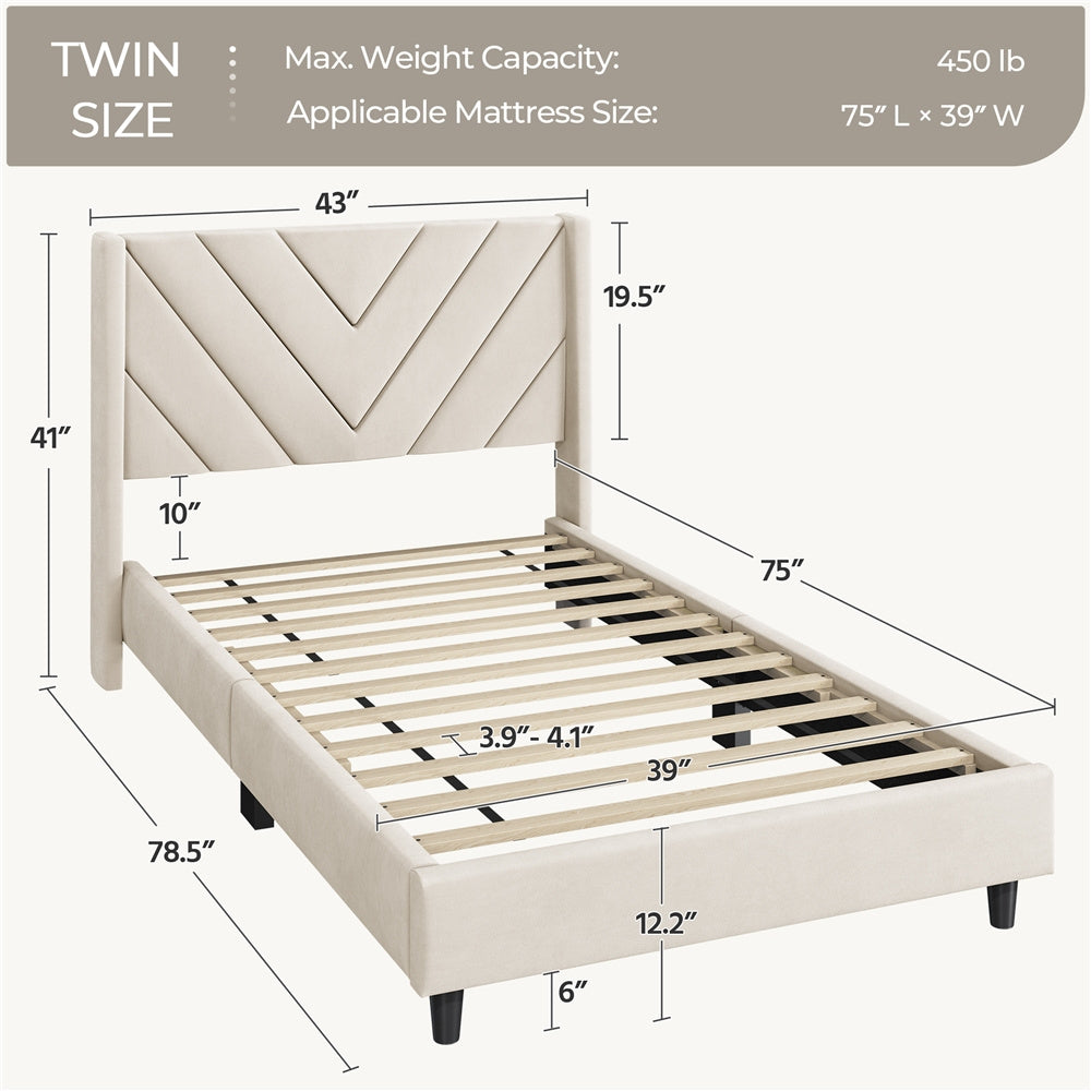 Costoffs Upholstered Bed Frame Platform Bed with Wing Edge, Twin\u002FFull\u002FQueen Size, Bed Frame with Headboard, Sturdy Mattress Support, No Box Spring Required, Local Warehouse, Beige\u002FGray\u002FPink\u002FBlue, Christmas Gift Christmas Furniture