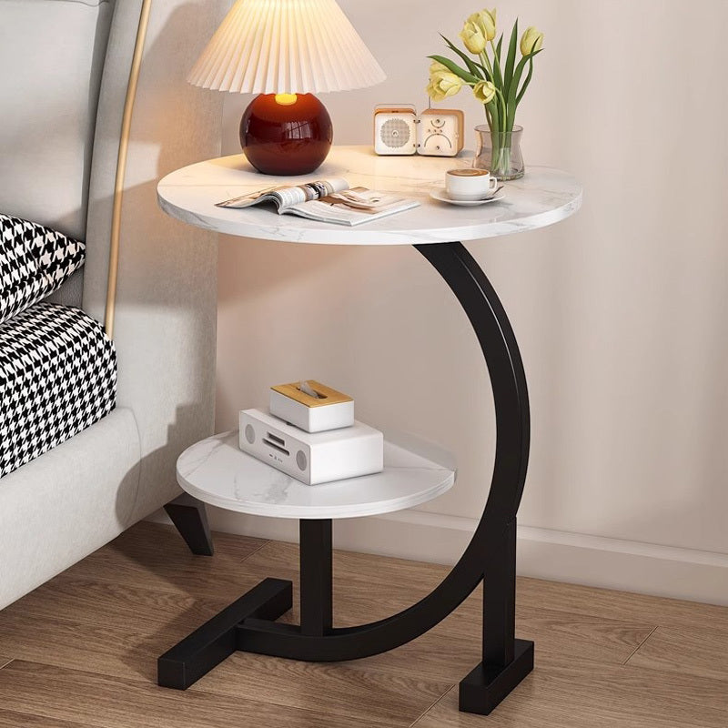 Premium Modern Wrought Iron Side Table - Minimalist Aesthetic with Delicate Lines, Combines Sofa End Table and Coffee Table Functions, Versatile for Bedroom and Living Room, Compact Design with Ample Storage for Coffee and Decor