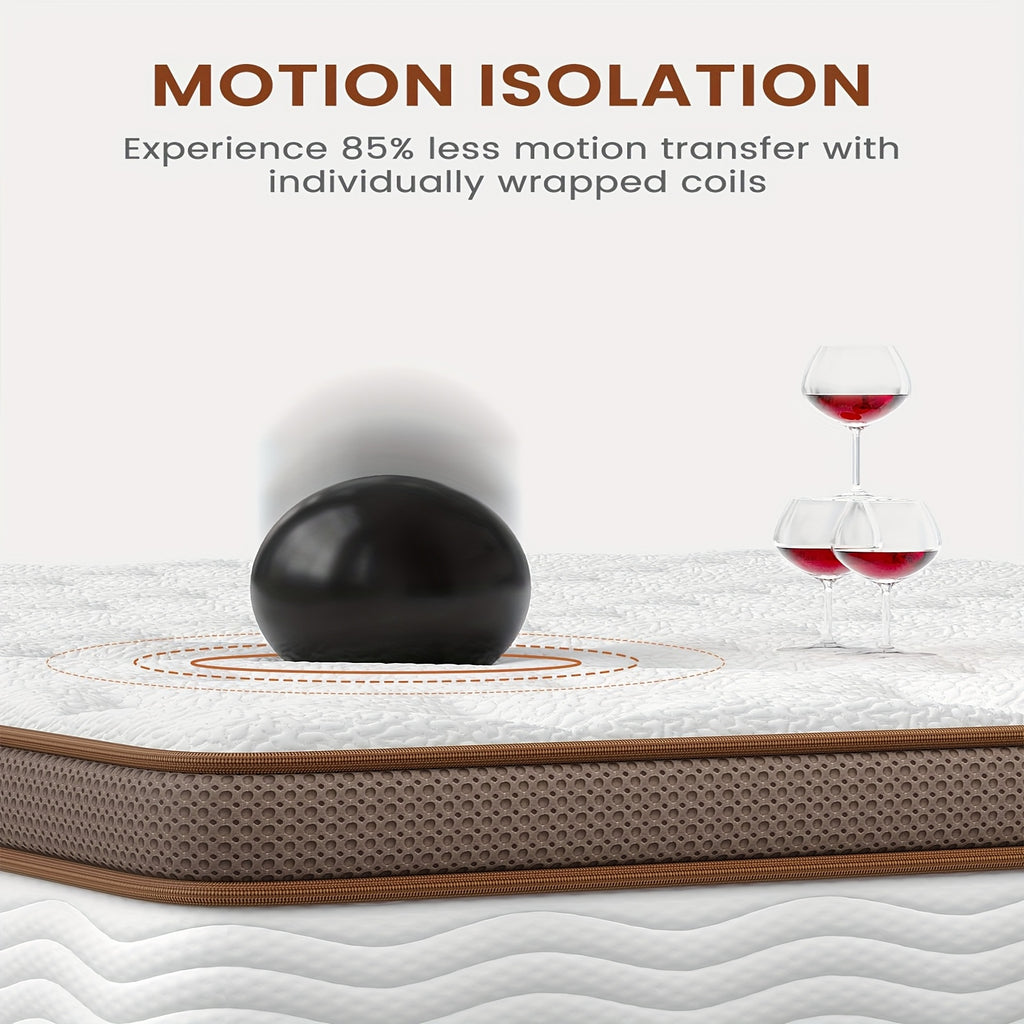 Queen Size 12-Inch Hybrid Mattress with Memory Foam & Pocket Springs - Medium Firm Feel, Motion Isolation & Pressure Relief, Support, Cooling Breathable Design, No Battery-Free Operation, Easy Setup in a Box - Ideal for Couples & Heavy Sleepers (Que