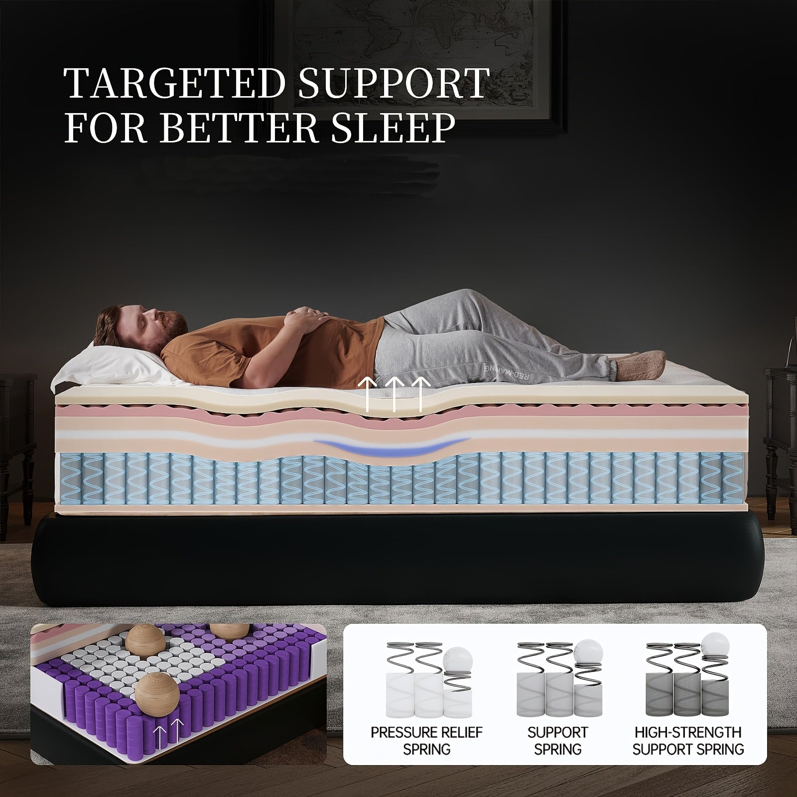 12 Inch Queen Hybrid Mattress | Cooling Gel Memory Foam & Zoned Pocket Coils, Pressure Relief, Motion Isolation, Breathable Bed In A Box, Medium Feel, Woven Top.