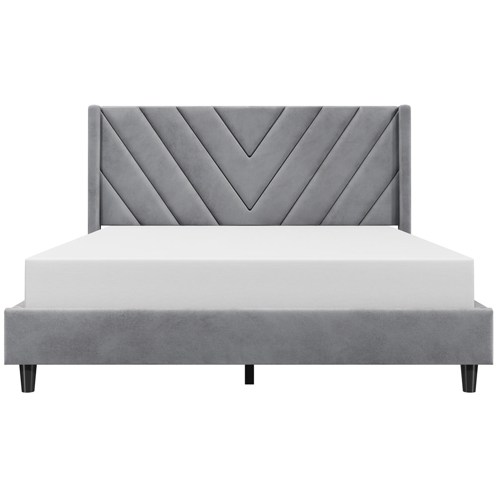 Costoffs Upholstered Bed Frame Platform Bed with Wing Edge, Twin\u002FFull\u002FQueen Size, Bed Frame with Headboard, Sturdy Mattress Support, No Box Spring Required, Local Warehouse, Beige\u002FGray\u002FPink\u002FBlue, Christmas Gift Christmas Furniture