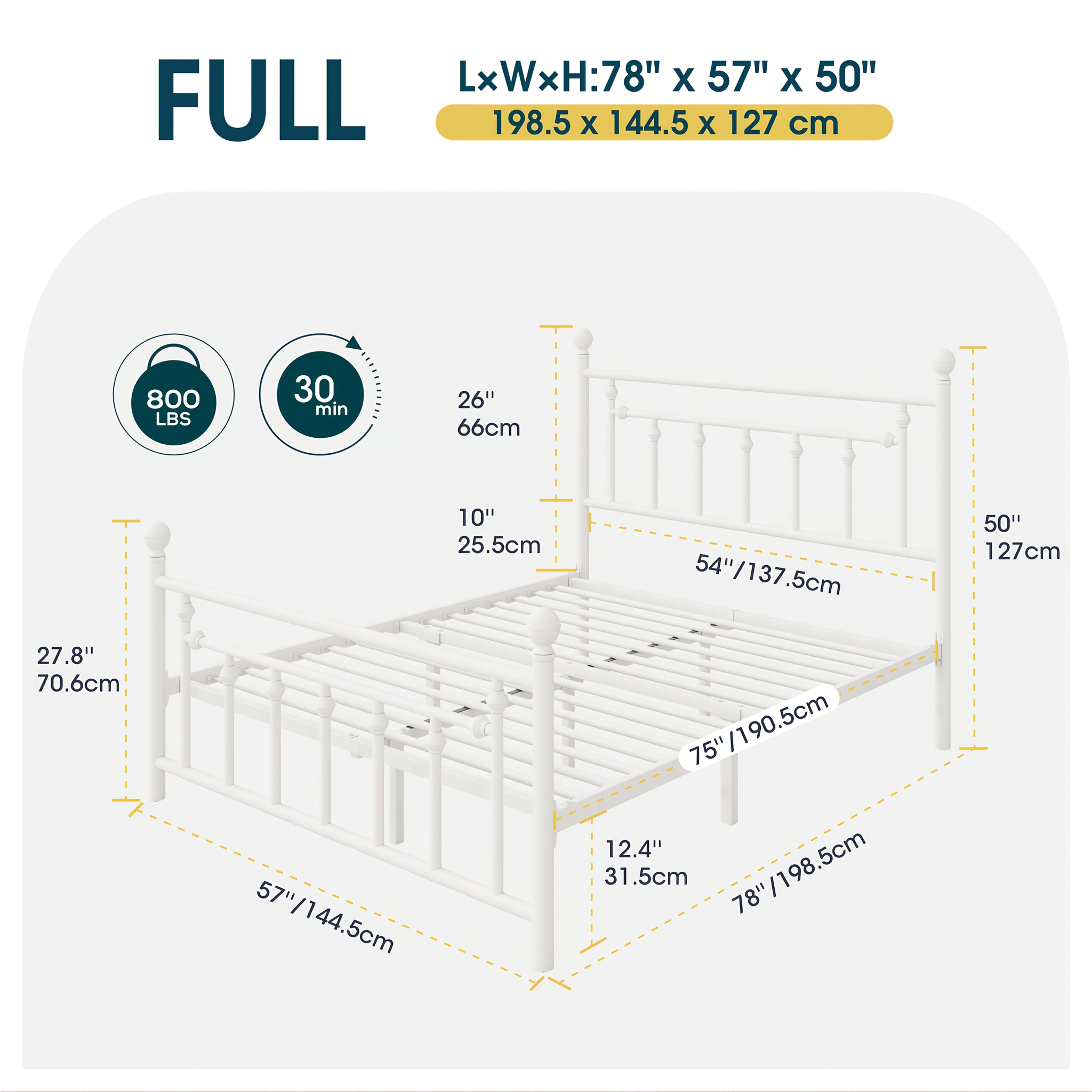 WEEWAY Modern Metal Platform Bed Frame, Vintage Iron-Art Headboard And Footboard, Under Bed Storage Space, No Box Spring Needed, Black\u002FWhite, Full\u002FQueen Size, For House To Live In, For Bedroom\u002FGuestroom, Free Shipping