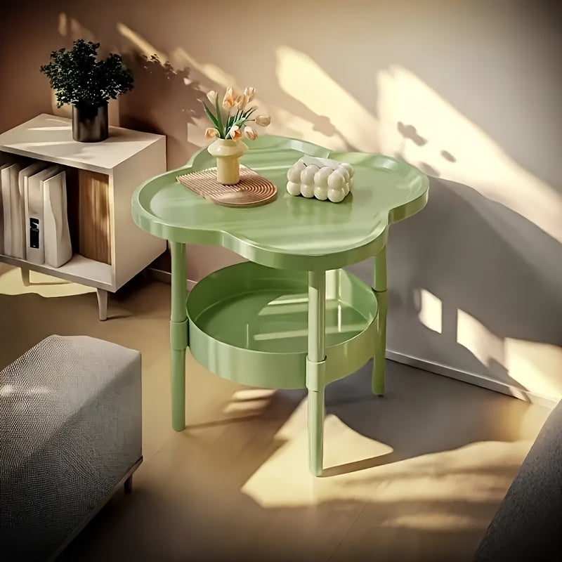 Modern Minimalist Cream Modern Minimalist Cream Side Table | Two-Tier Storage, Curved Anti-Collision Edge | Classic Stylish for Bedside, Living Room, Office, Kitchen, Bathroom, Bedroom