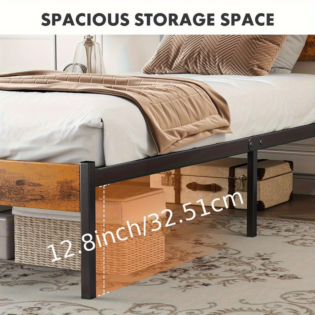 Metal Frame Bed Frame with Headboard, No Box Spring, Has Sturdy Wood Slats to Support 800 Lbs, Can Be Purchased Separately Or with a 2pcs Bedside Organizer (Fabric Drawer with 2 Storage Unit Compartments), Suitable for Bedroom, Living Room