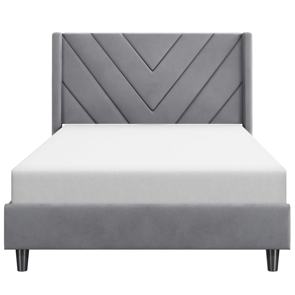 Costoffs Upholstered Bed Frame Platform Bed with Wing Edge, Twin\u002FFull\u002FQueen Size, Bed Frame with Headboard, Sturdy Mattress Support, No Box Spring Required, Local Warehouse, Beige\u002FGray\u002FPink\u002FBlue, Christmas Gift Christmas Furniture