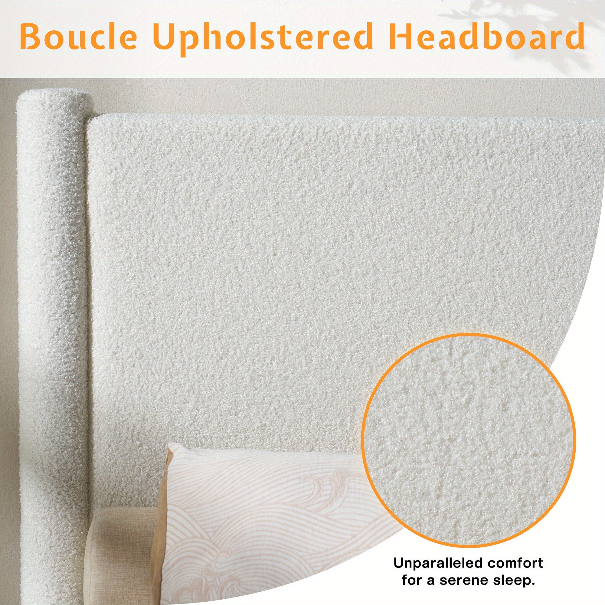 Contemporary Boucle Upholstered Bed Frame Featuring a Charging Station - Papajet Low-Height Platform Bed, to Assemble, No Box Spring Needed, Comfortable Bedroom Enhancement