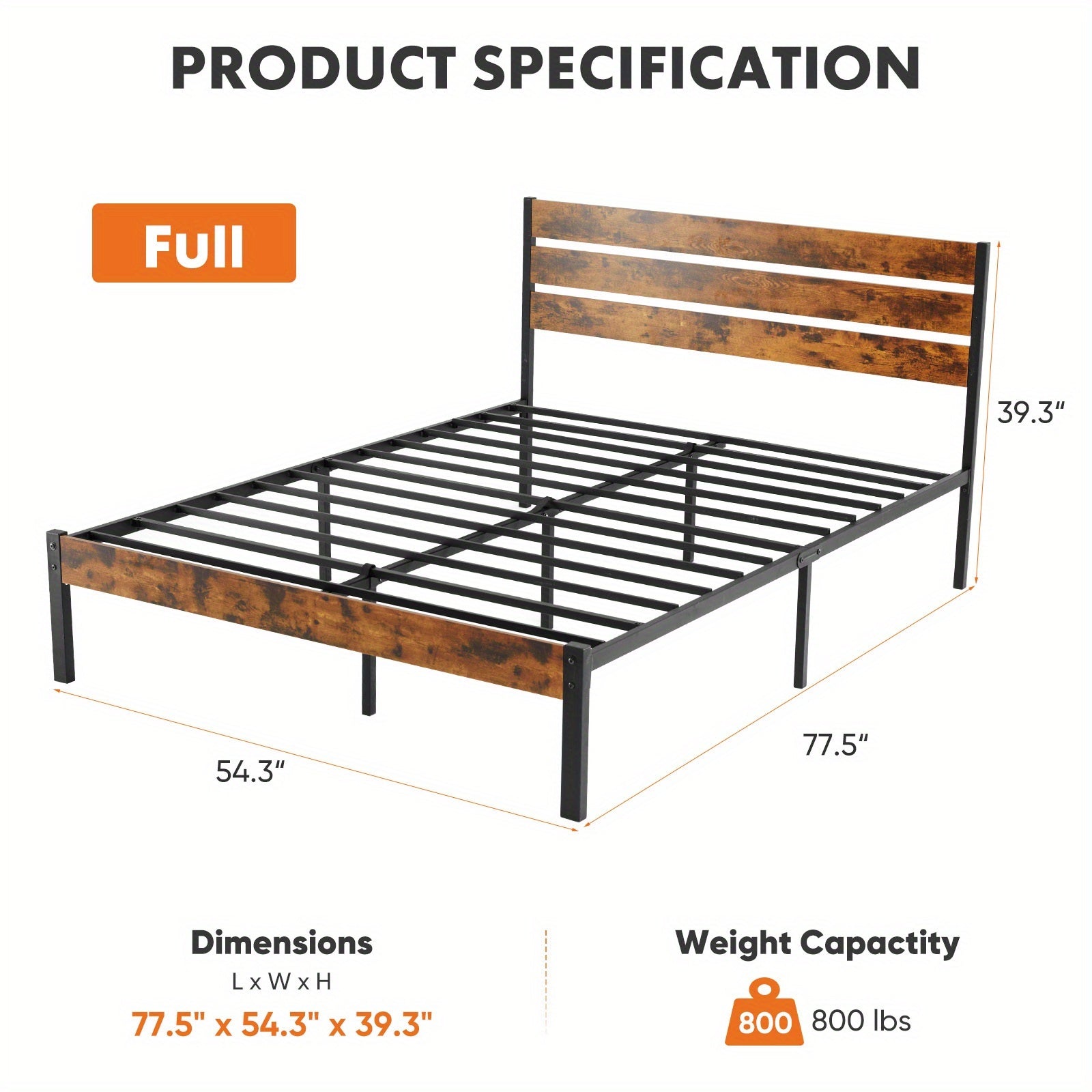 Metal Frame Bed Frame with Headboard, No Box Spring, Has Sturdy Wood Slats to Support 800 Lbs, Can Be Purchased Separately Or with a 2pcs Bedside Organizer (Fabric Drawer with 2 Storage Unit Compartments), Suitable for Bedroom, Living Room