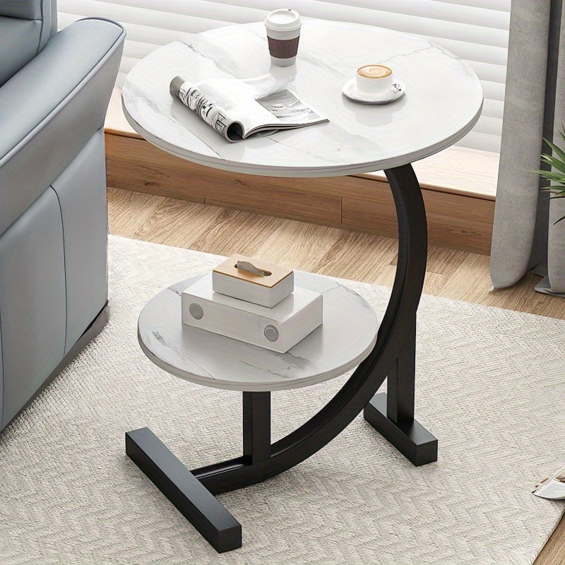 Premium Modern Wrought Iron Side Table - Minimalist Aesthetic with Delicate Lines, Combines Sofa End Table and Coffee Table Functions, Versatile for Bedroom and Living Room, Compact Design with Ample Storage for Coffee and Decor