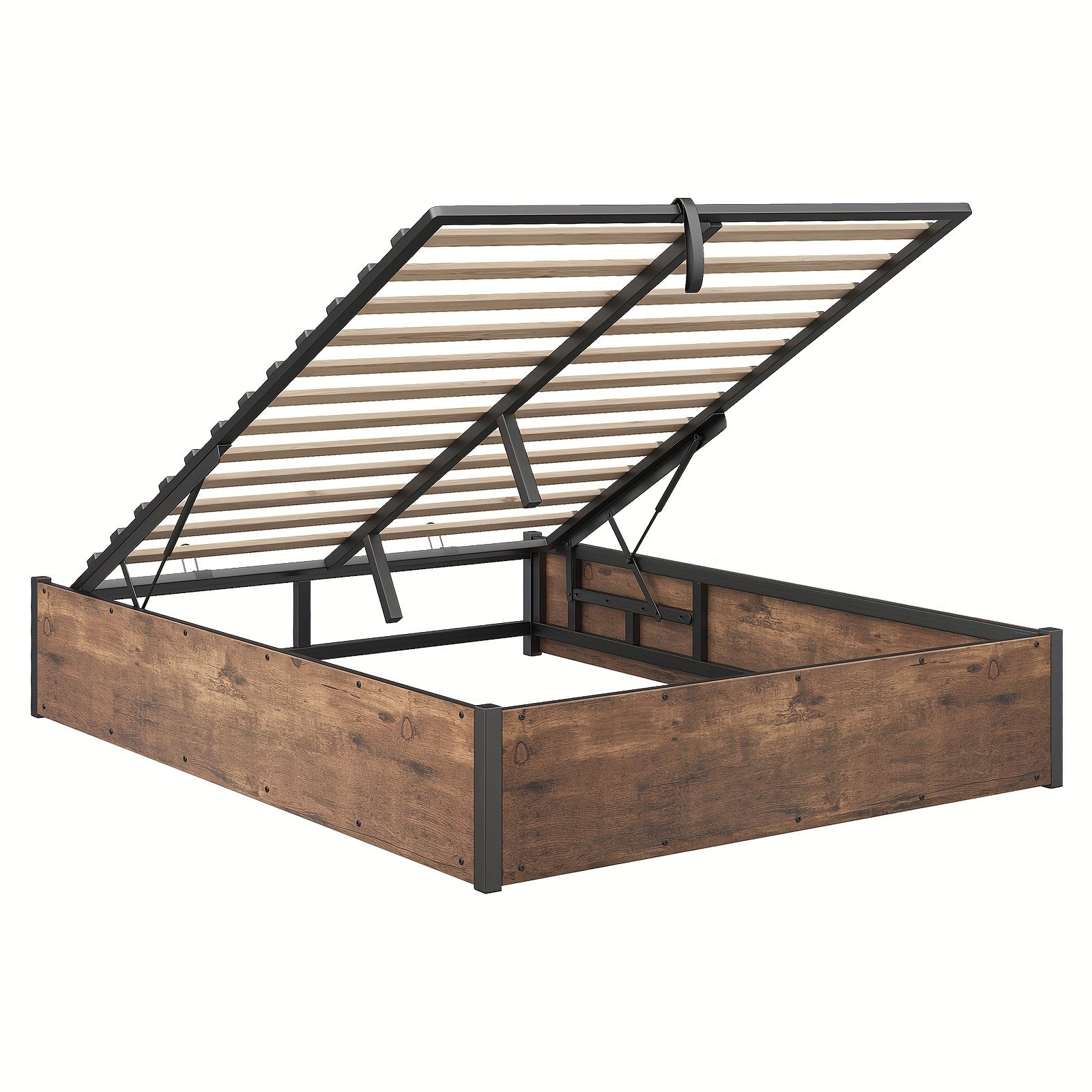 Lift Up Storage Bed with Storage Underneath, Wooden Platform Bed Frame, Solid Wood Slats Support, No Fixed Headboard, No Box Spring Needed