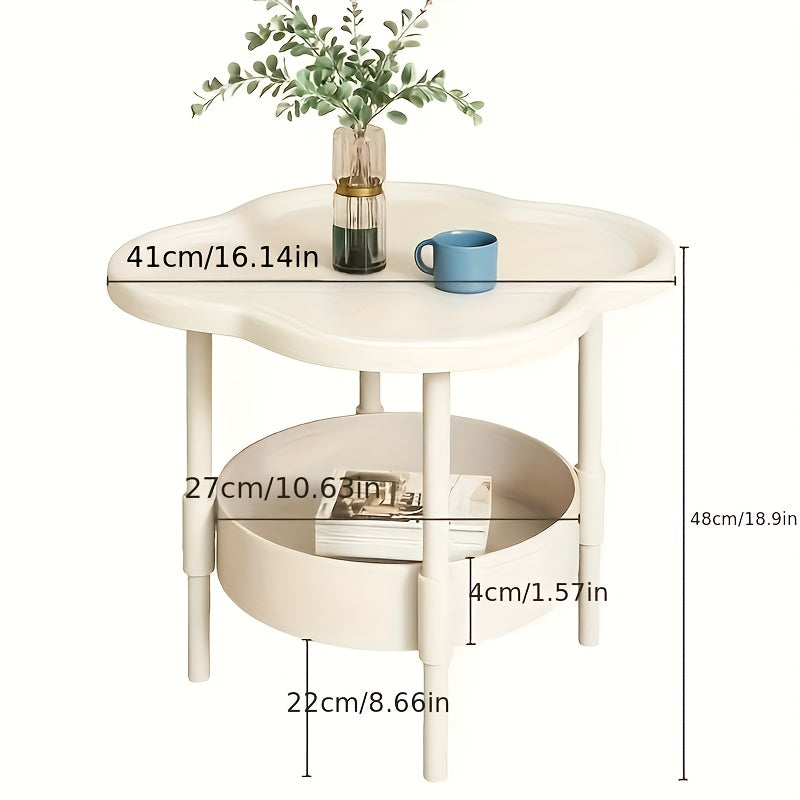 Modern Minimalist Cream Modern Minimalist Cream Side Table | Two-Tier Storage, Curved Anti-Collision Edge | Classic Stylish for Bedside, Living Room, Office, Kitchen, Bathroom, Bedroom