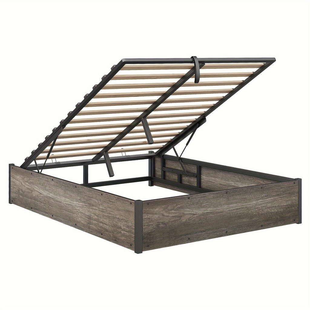 Lift Up Storage Bed with Storage Underneath, Wooden Platform Bed Frame, Solid Wood Slats Support, No Fixed Headboard, No Box Spring Needed