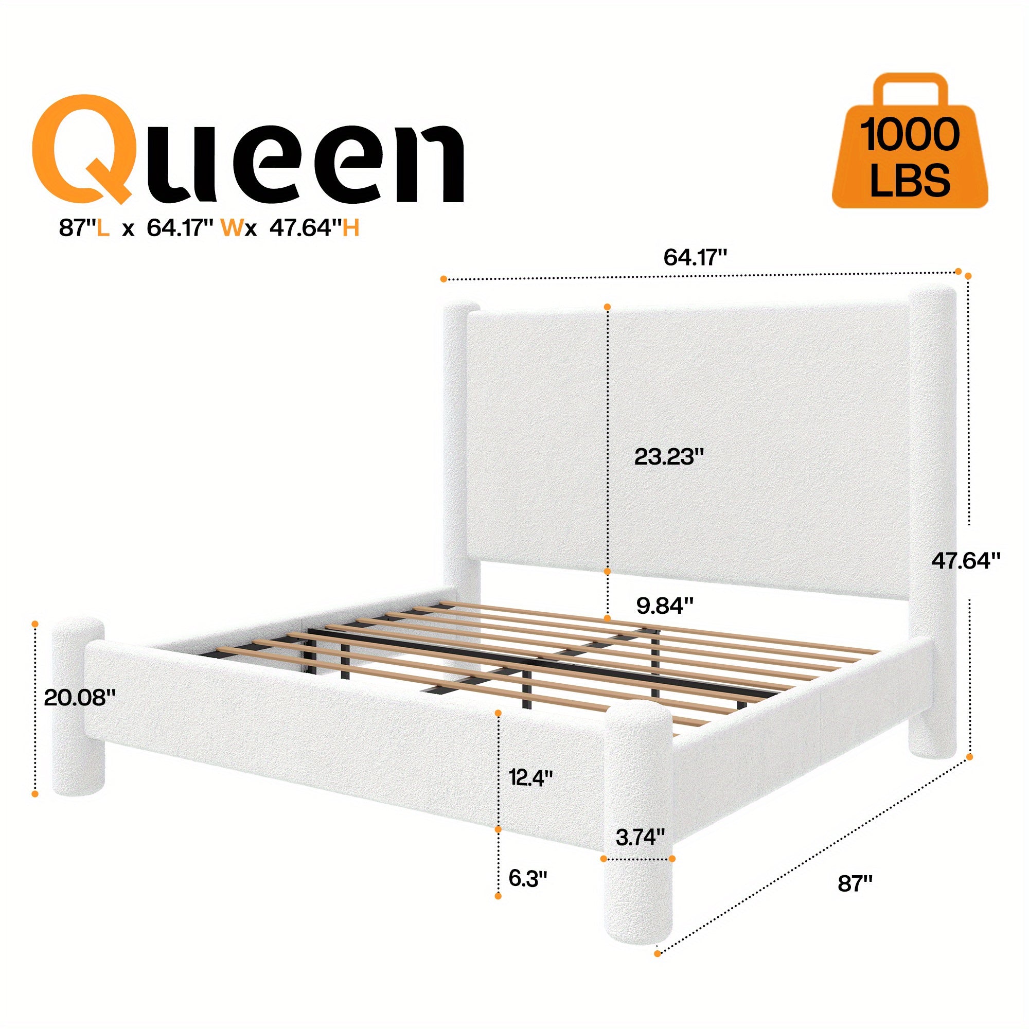 Contemporary Boucle Upholstered Bed Frame Featuring a Charging Station - Papajet Low-Height Platform Bed, to Assemble, No Box Spring Needed, Comfortable Bedroom Enhancement