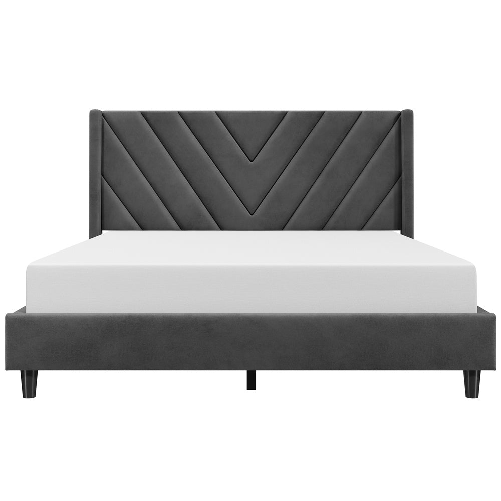 Costoffs Upholstered Bed Frame Platform Bed with Wing Edge, Twin\u002FFull\u002FQueen Size, Bed Frame with Headboard, Sturdy Mattress Support, No Box Spring Required, Local Warehouse, Beige\u002FGray\u002FPink\u002FBlue, Christmas Gift Christmas Furniture