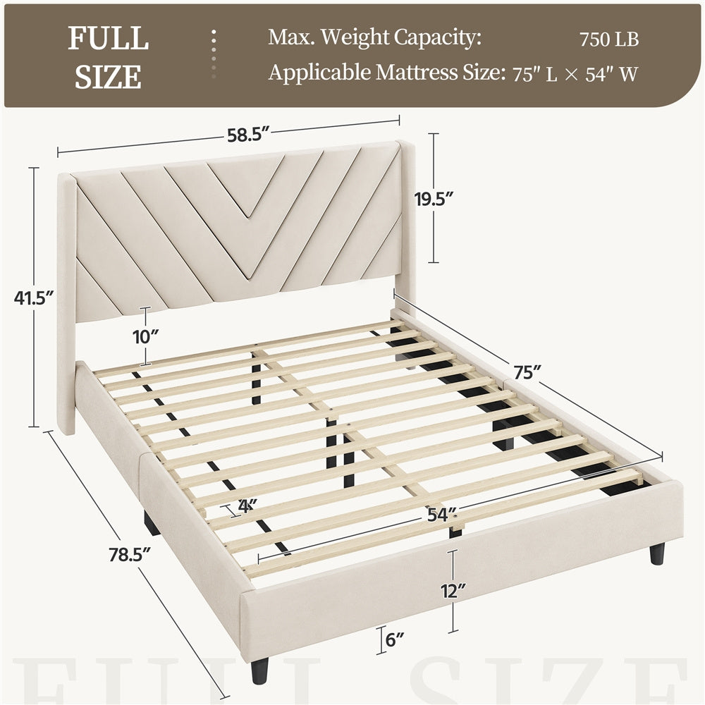 Costoffs Upholstered Bed Frame Platform Bed with Wing Edge, Twin\u002FFull\u002FQueen Size, Bed Frame with Headboard, Sturdy Mattress Support, No Box Spring Required, Local Warehouse, Beige\u002FGray\u002FPink\u002FBlue, Christmas Gift Christmas Furniture
