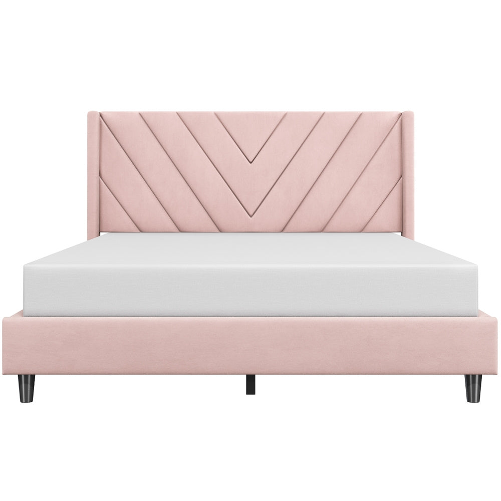 Costoffs Upholstered Bed Frame Platform Bed with Wing Edge, Twin\u002FFull\u002FQueen Size, Bed Frame with Headboard, Sturdy Mattress Support, No Box Spring Required, Local Warehouse, Beige\u002FGray\u002FPink\u002FBlue, Christmas Gift Christmas Furniture