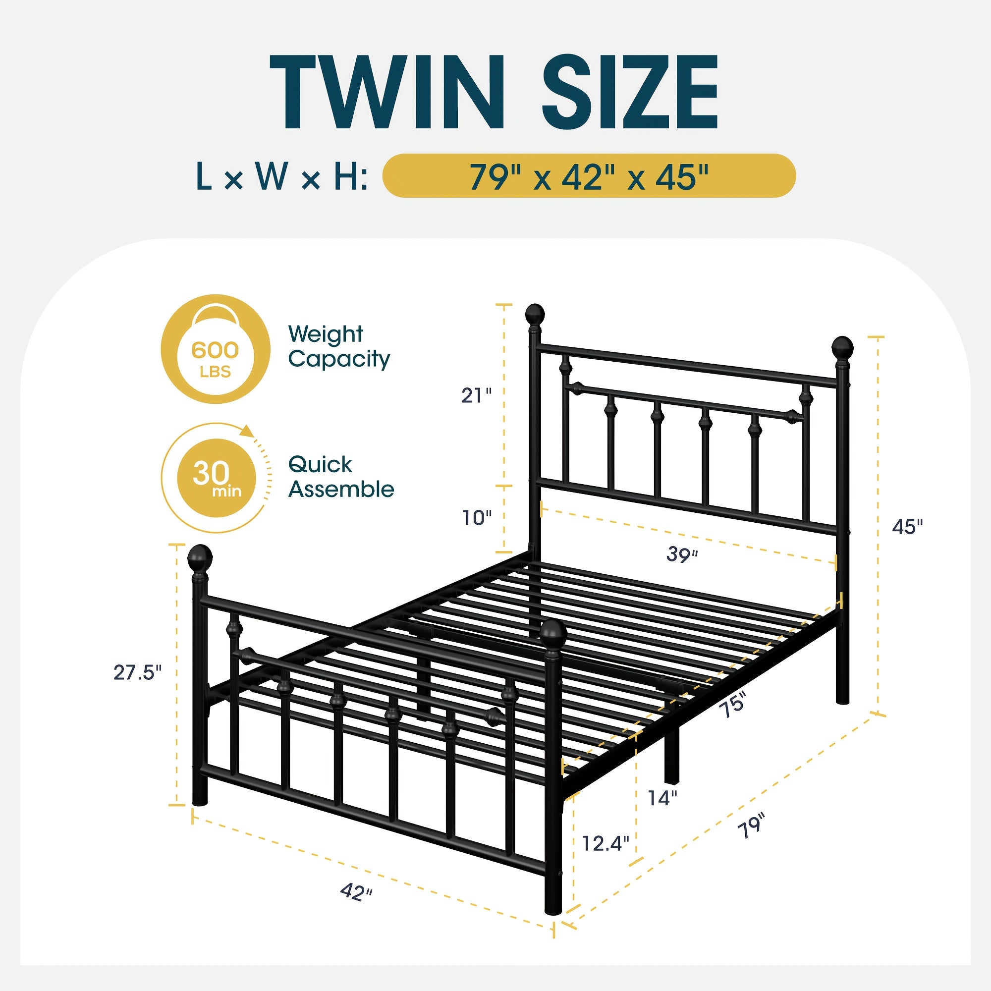 WEEWAY Modern Metal Platform Bed Frame, Vintage Iron-Art Headboard And Footboard, Under Bed Storage Space, No Box Spring Needed, Black\u002FWhite, Full\u002FQueen Size, For House To Live In, For Bedroom\u002FGuestroom, Free Shipping