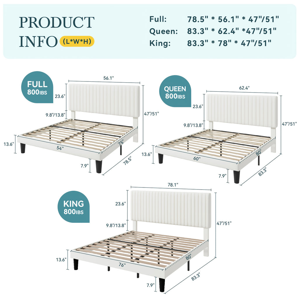 HOOMIC Velvet Upholstered Bed Frame with Adjustable Headboard, Contemporary Platform Bed Featuring Vertical Channel Tufting, Wooden Slats for Support, Optional Box Spring, Ideal for Home Bedroom Furniture, Free Shipping Available