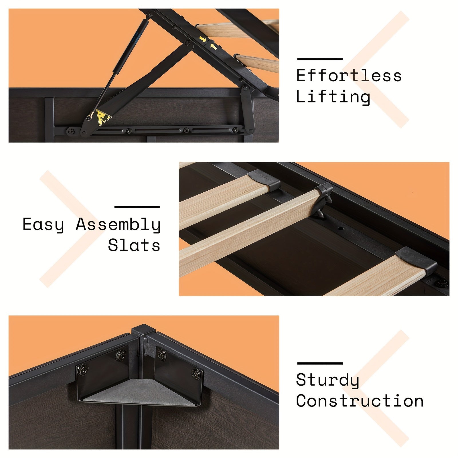 Lift Up Storage Bed with Storage Underneath, Wooden Platform Bed Frame, Solid Wood Slats Support, No Fixed Headboard, No Box Spring Needed