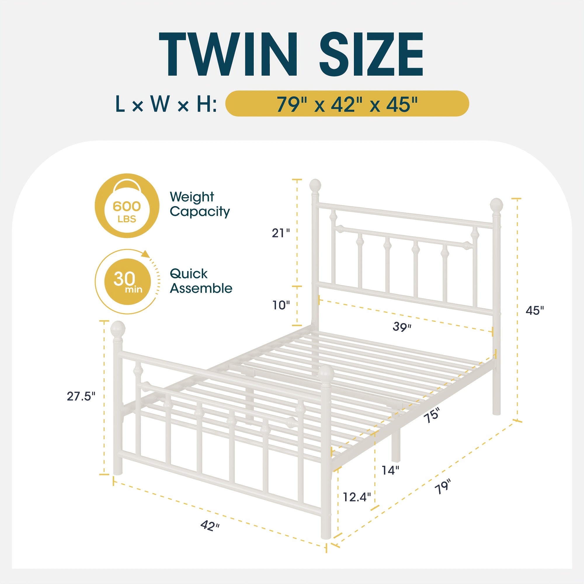 WEEWAY Modern Metal Platform Bed Frame, Vintage Iron-Art Headboard And Footboard, Under Bed Storage Space, No Box Spring Needed, Black\u002FWhite, Full\u002FQueen Size, For House To Live In, For Bedroom\u002FGuestroom, Free Shipping